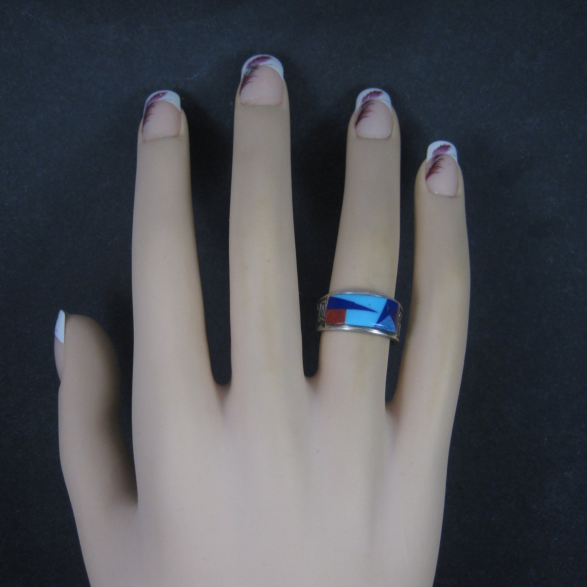 Vintage Southwestern Sterling Inlay Ring Size 5.5