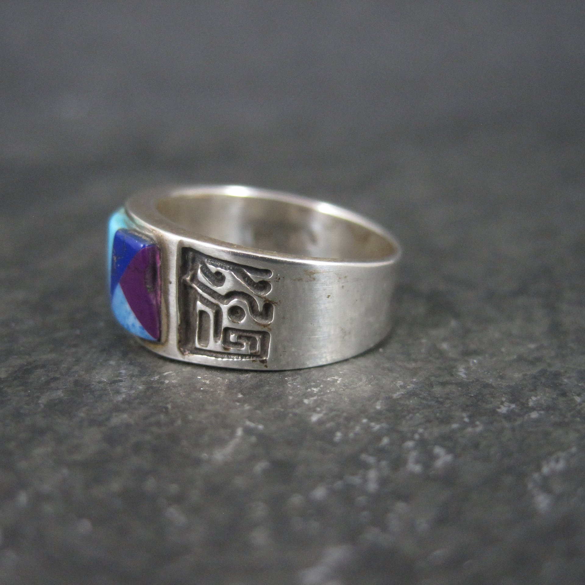 Vintage Southwestern Sterling Inlay Ring Size 5.5