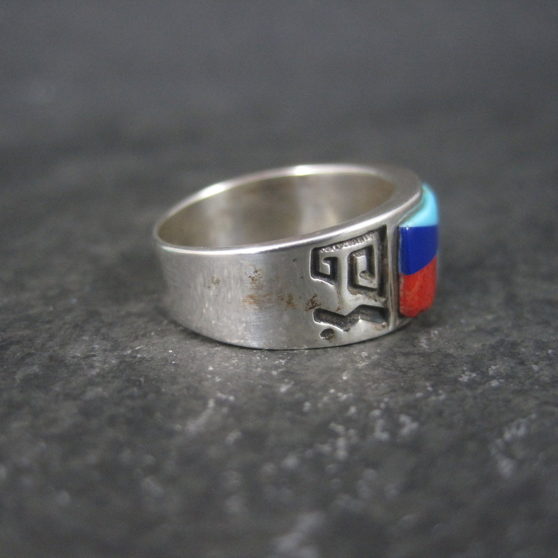 Vintage Southwestern Sterling Inlay Ring Size 5.5