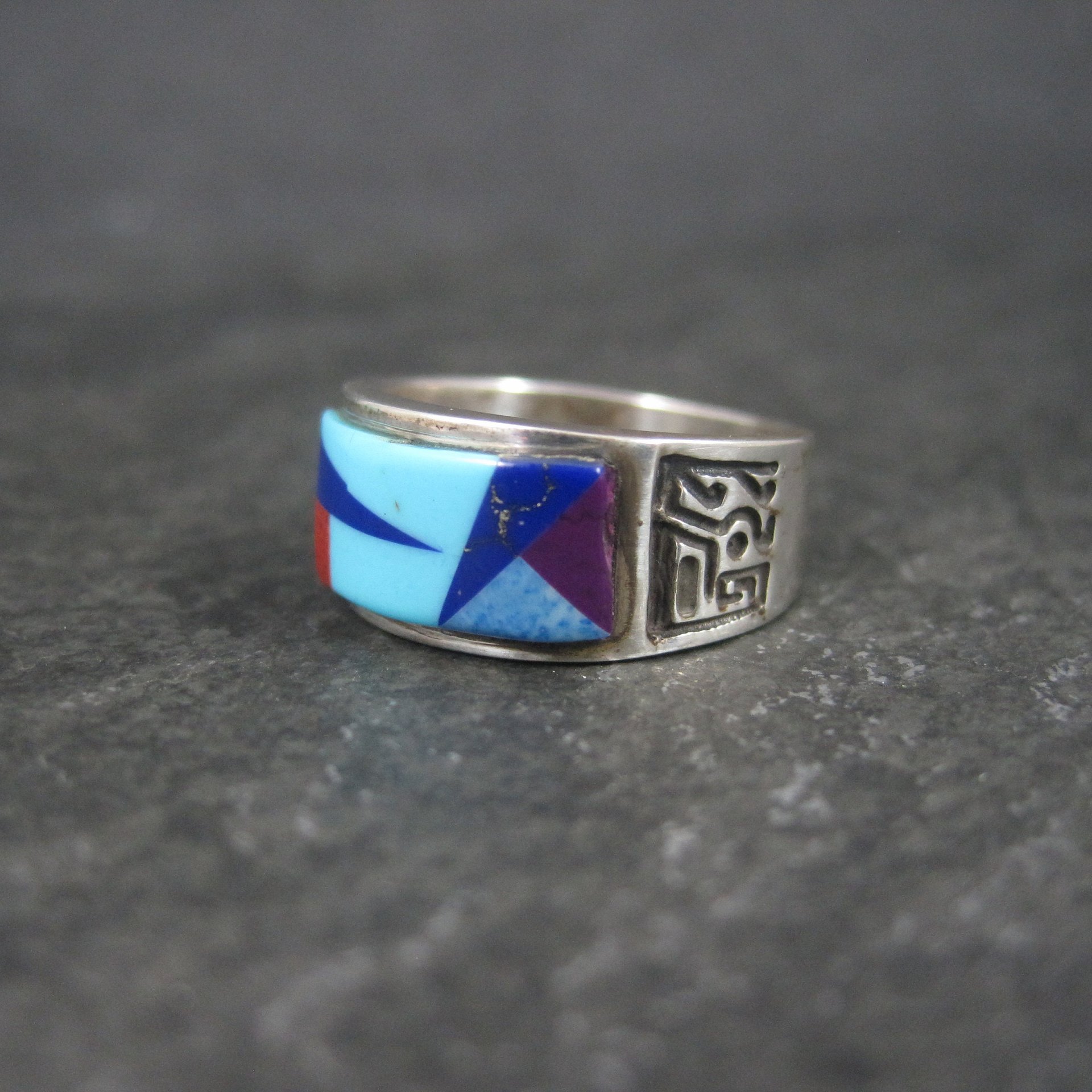 Vintage Southwestern Sterling Inlay Ring Size 5.5