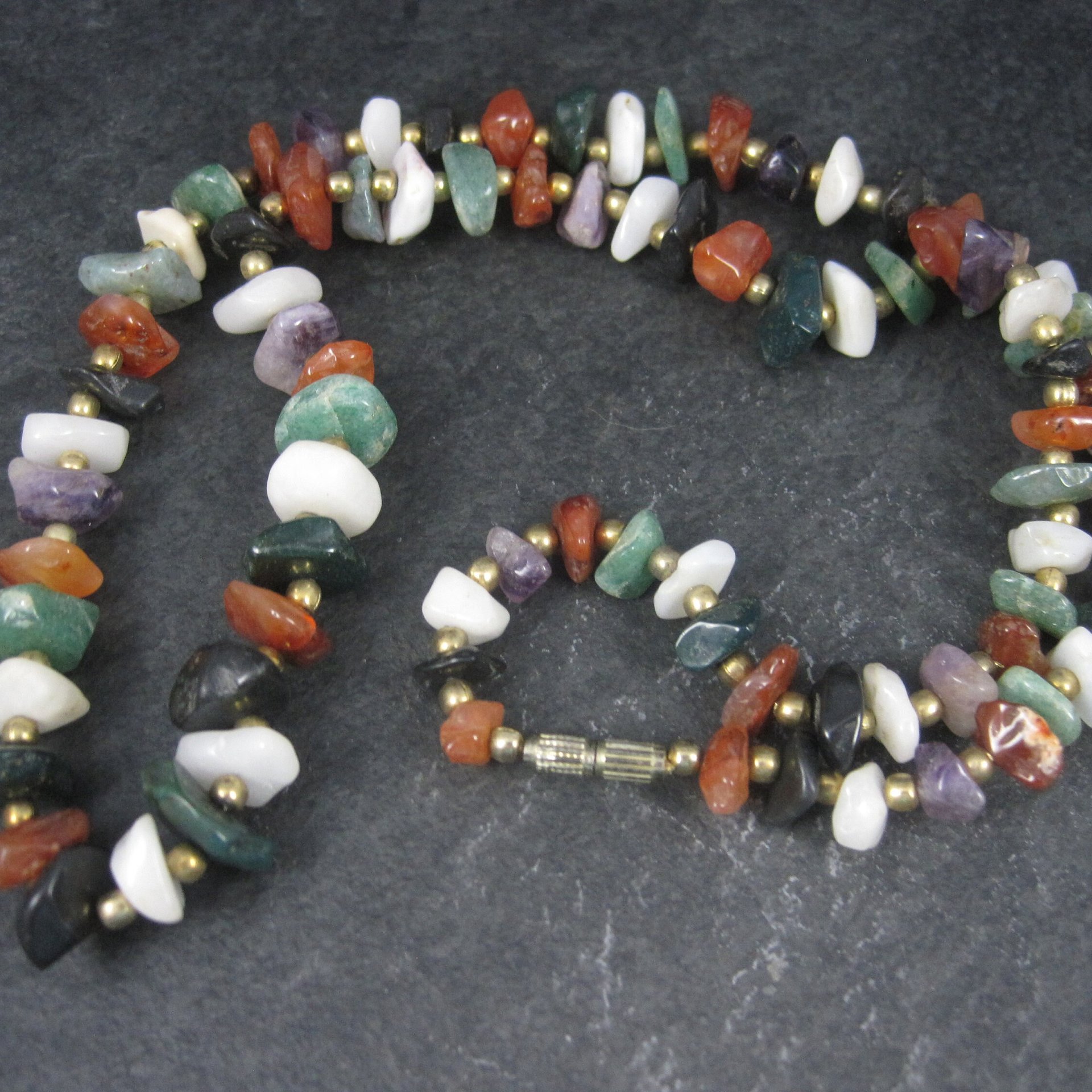 Vintage Gemstone Bead Necklace 24 Inches