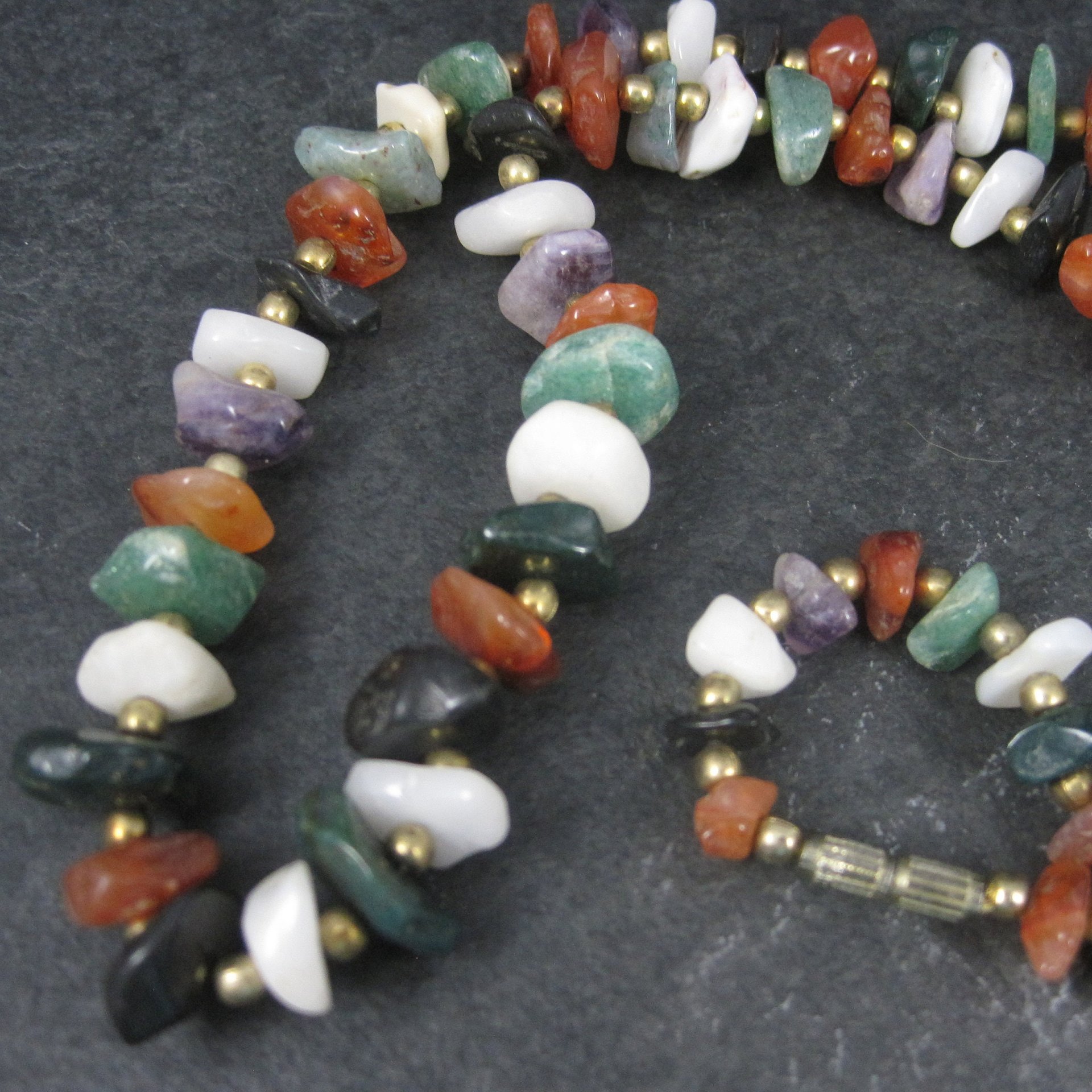 Vintage Gemstone Bead Necklace 24 Inches
