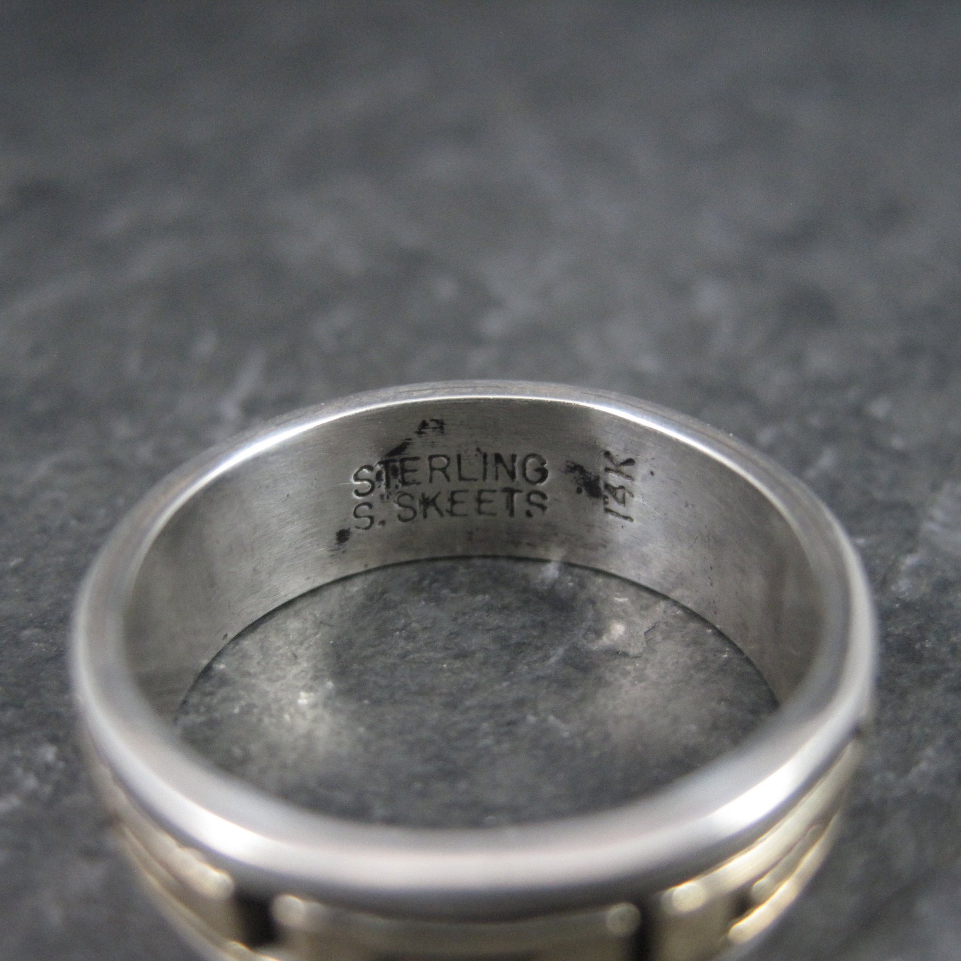 Vintage Sterling 14K Greek Key Band Ring Size 8 Navajo Scott Skeets