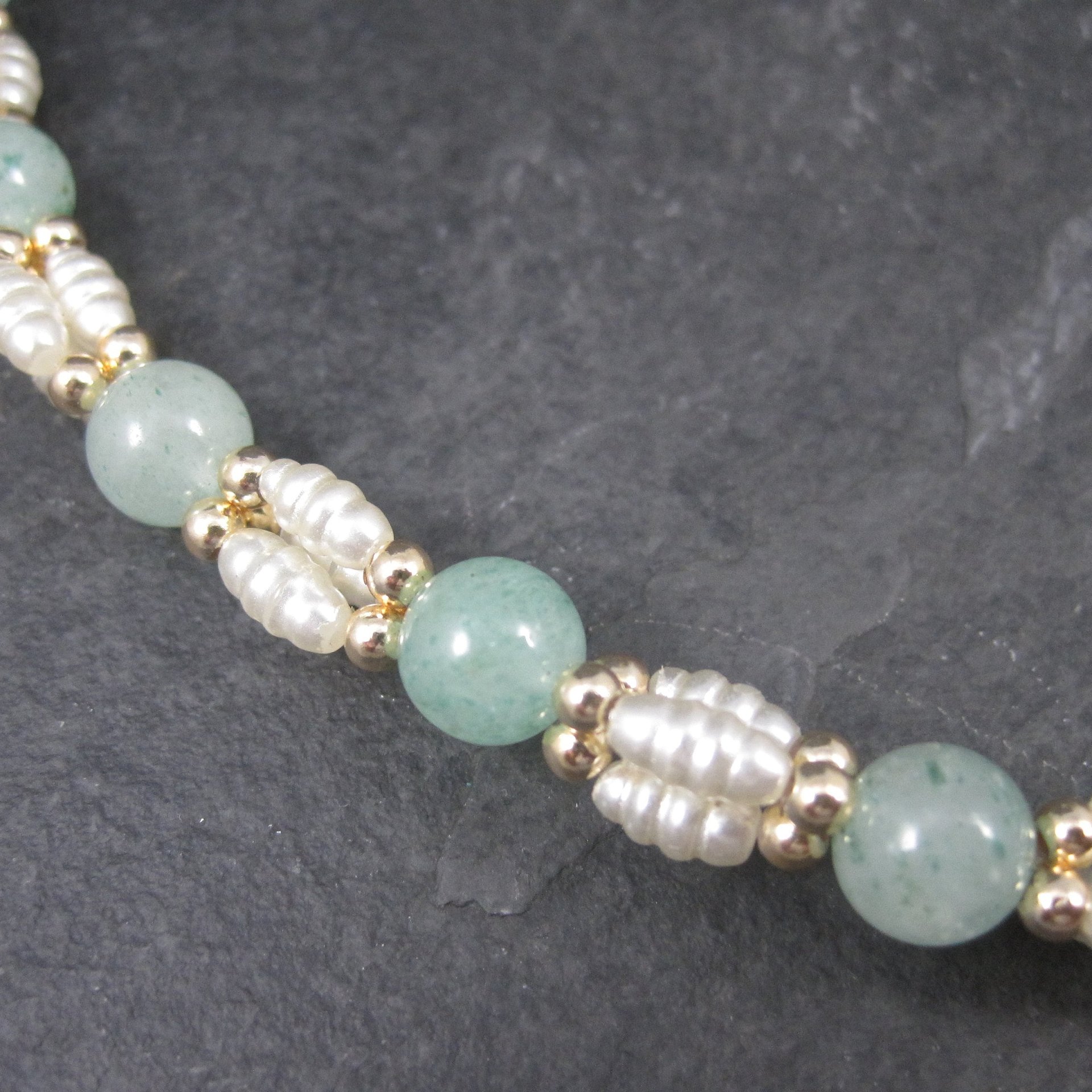 Vintage Aventurine Pearl Necklace 25 Inches