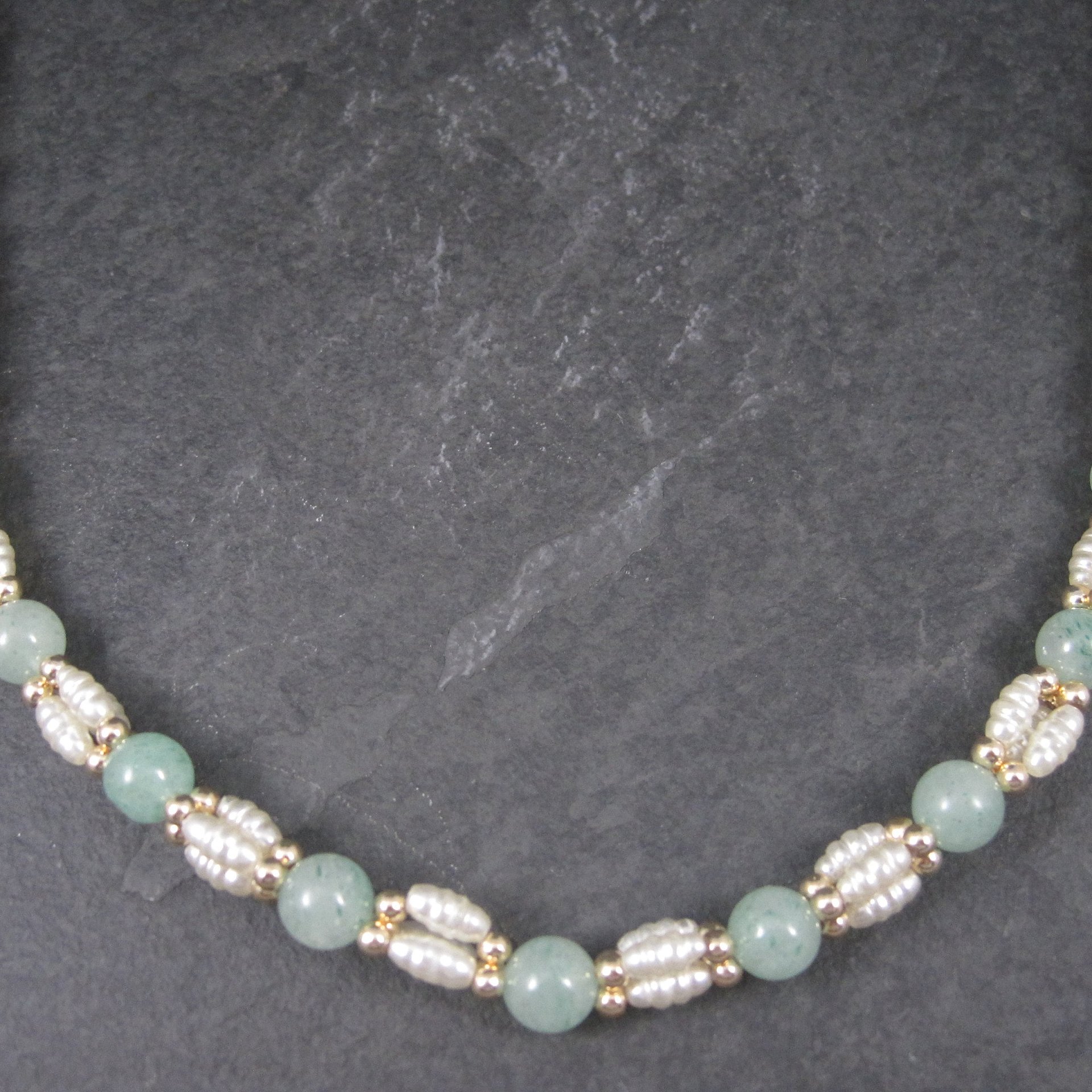 Vintage Aventurine Pearl Necklace 25 Inches
