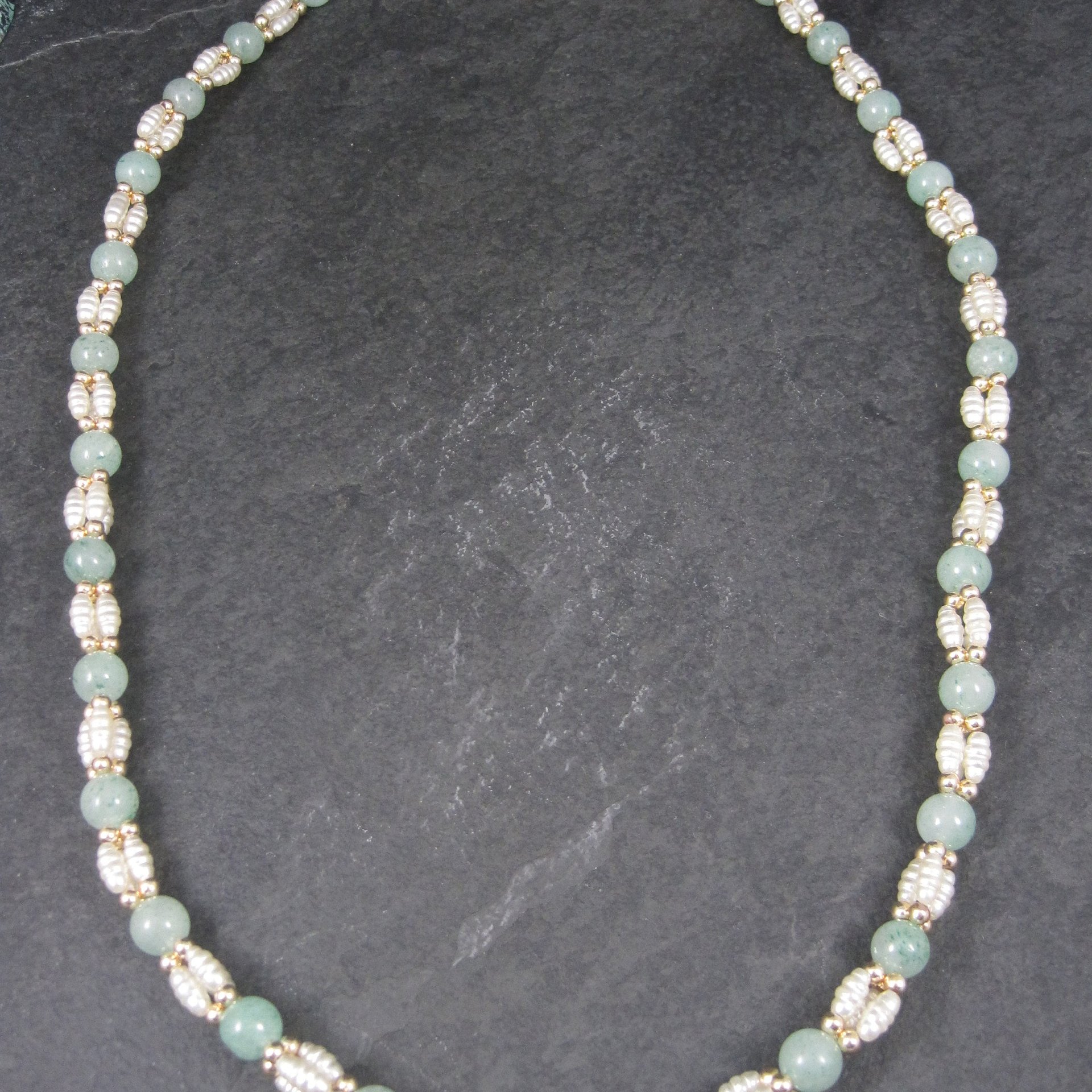 Vintage Aventurine Pearl Necklace 25 Inches