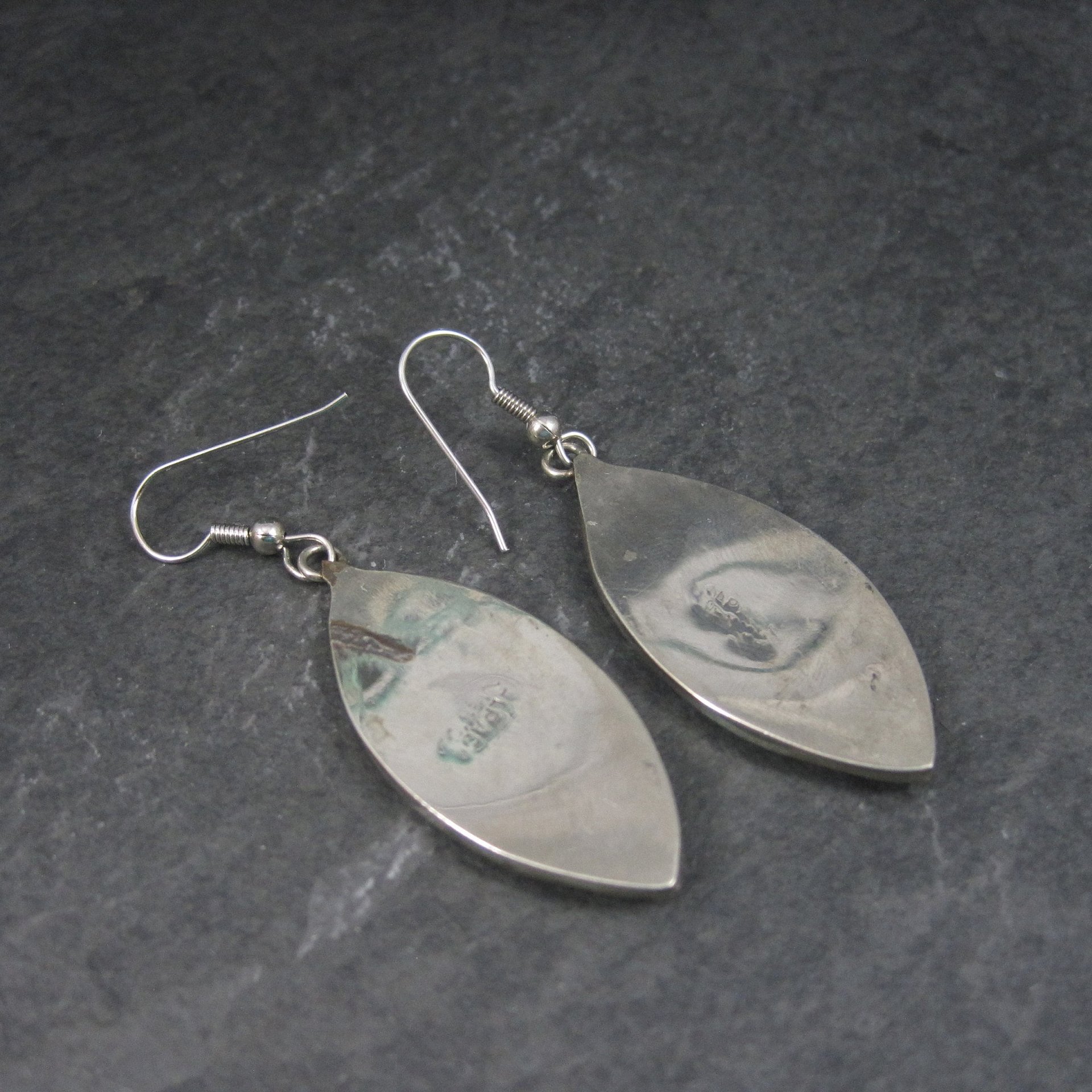 Vintage Mexican Alpaca Silver Black White Earrings