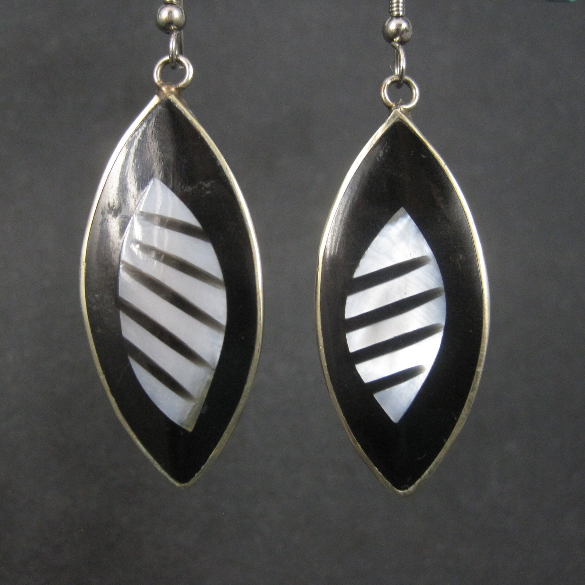Vintage Mexican Alpaca Silver Black White Earrings