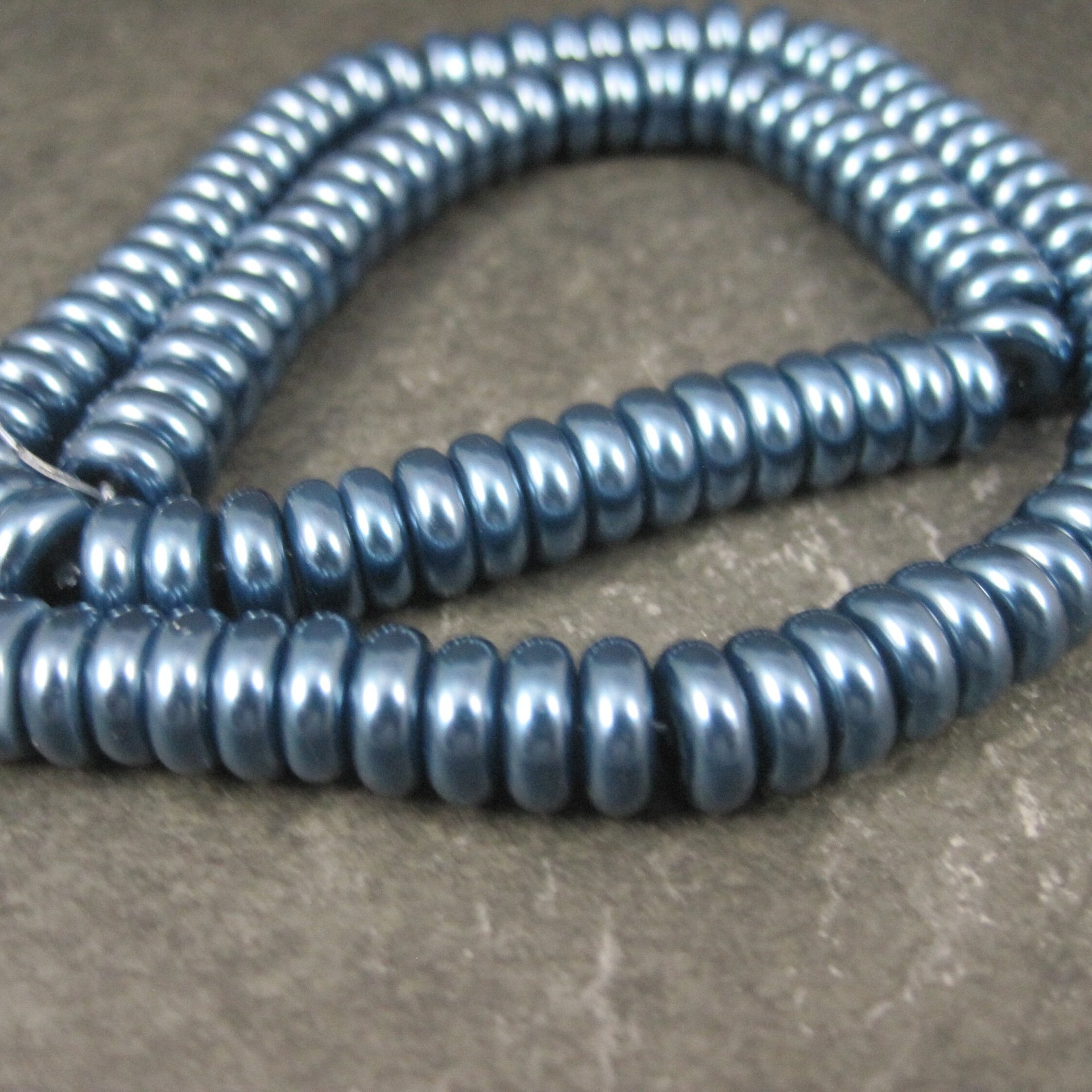 Dark Blue Glass Pearl Rondelle Bead Strand 3x8mm 120 Beads