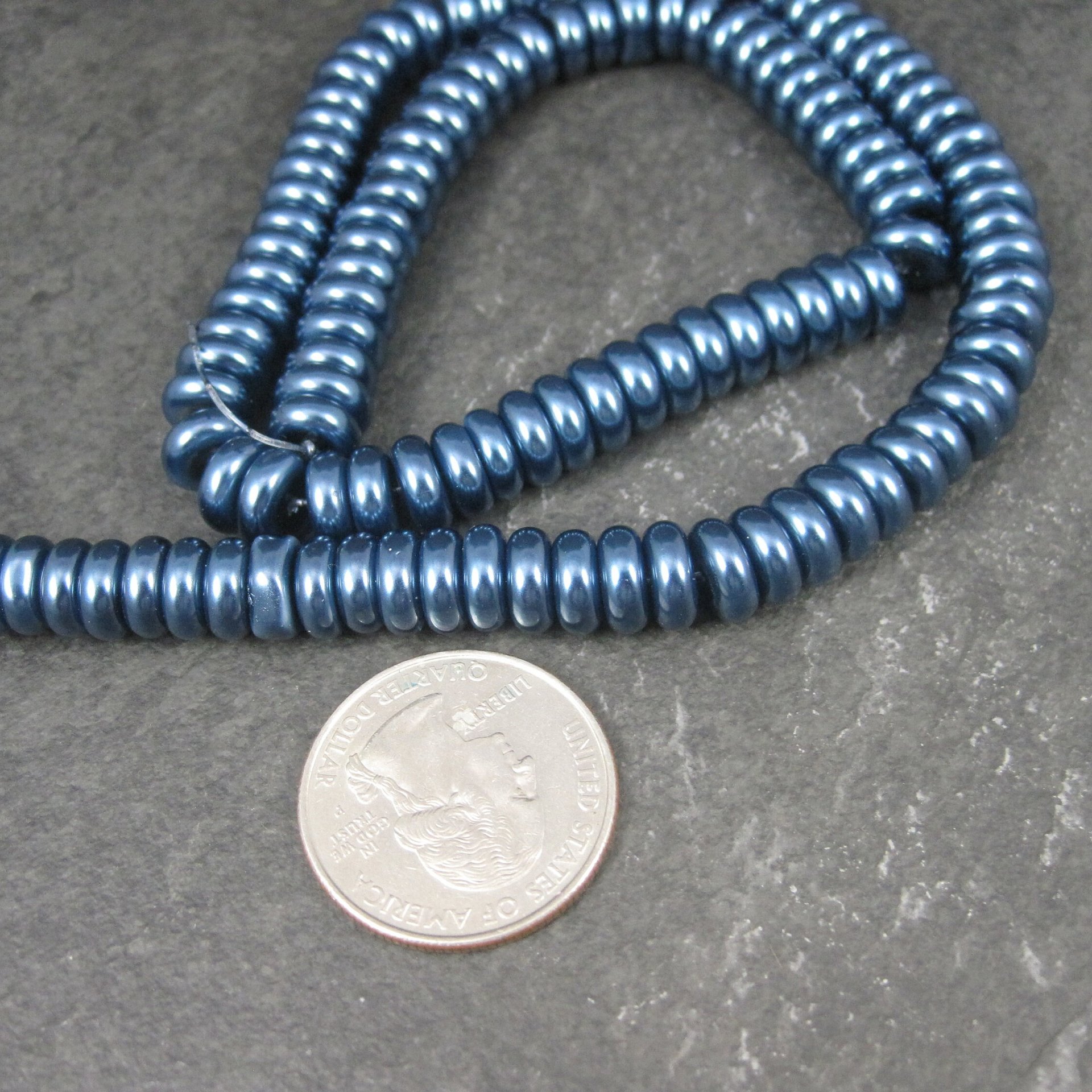 Dark Blue Glass Pearl Rondelle Bead Strand 3x8mm 120 Beads