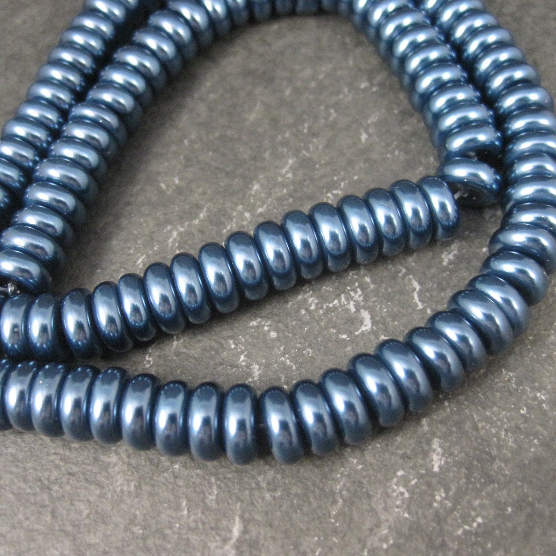 Dark Blue Glass Pearl Rondelle Bead Strand 3x8mm 120 Beads