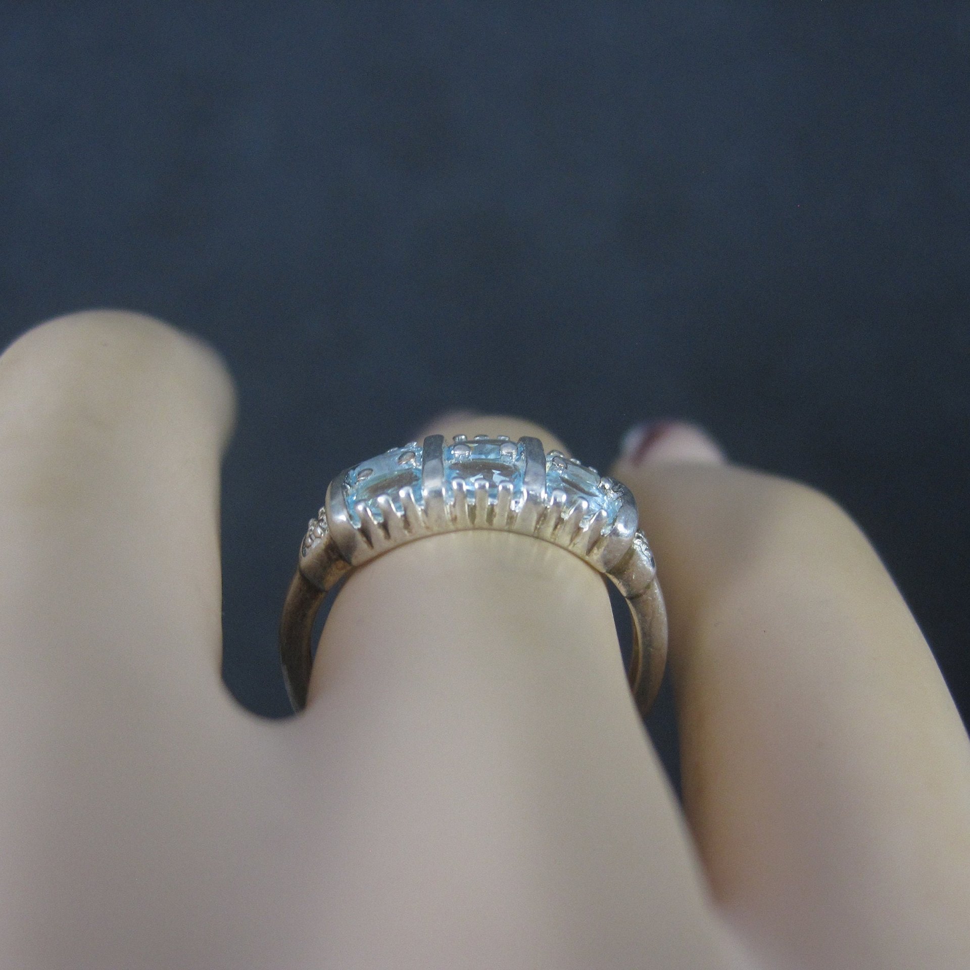 90s Sterling Blue Topaz Ring Size 6