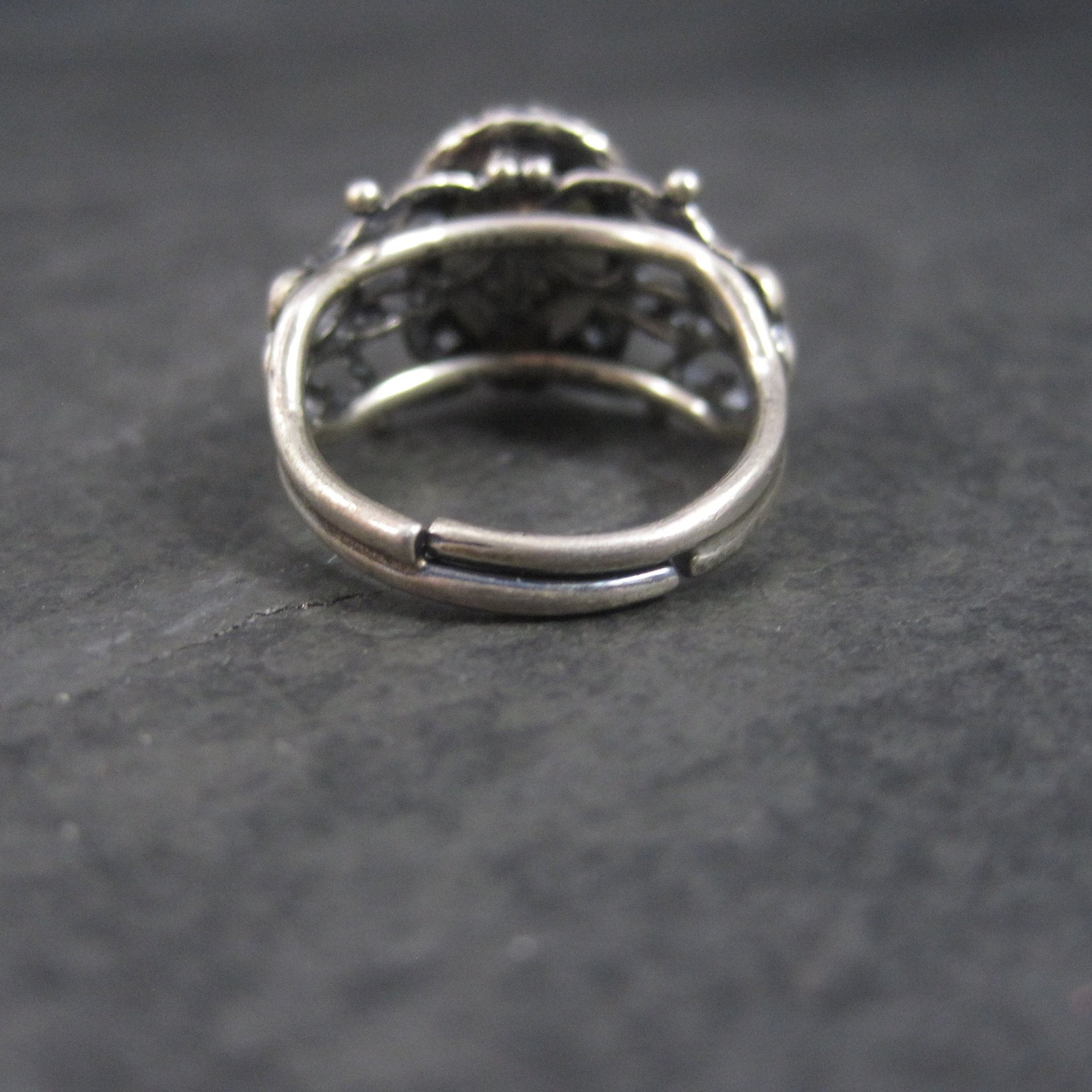 Vintage Adjustable Sterling Blue Art Glass Ring Size 5.5