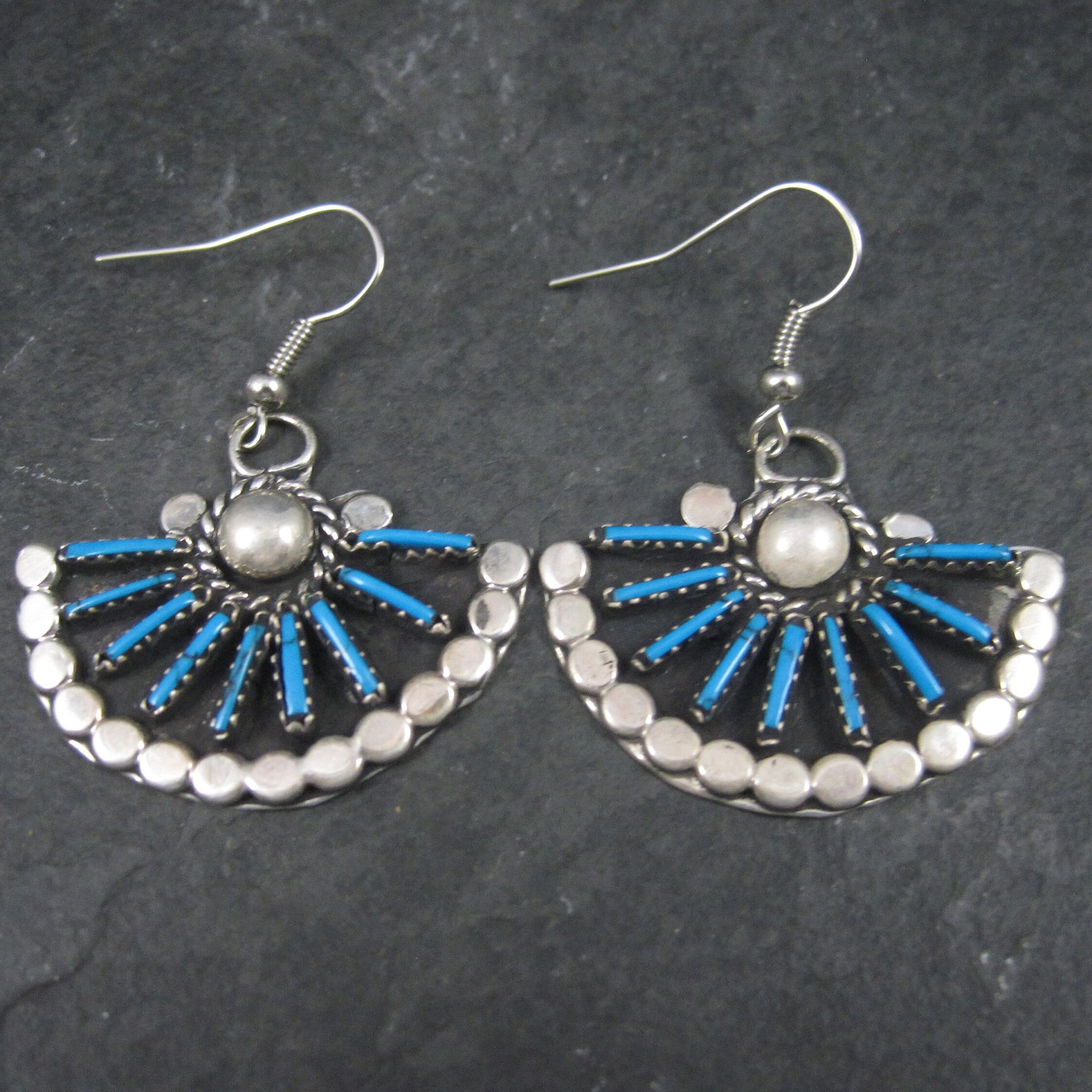 Vintage Southwestern Style Faux Turquoise Fan Earrings
