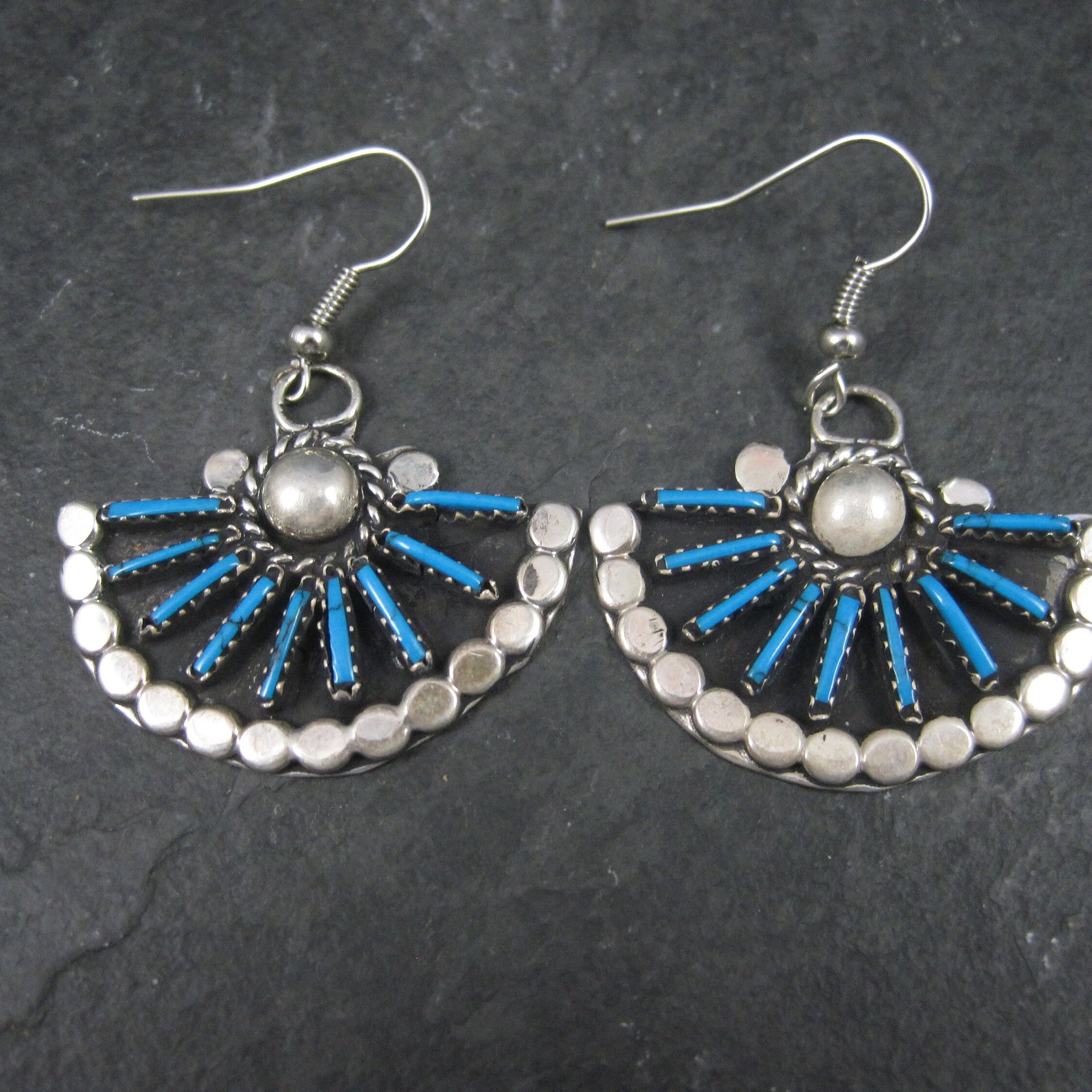 Vintage Southwestern Style Faux Turquoise Fan Earrings