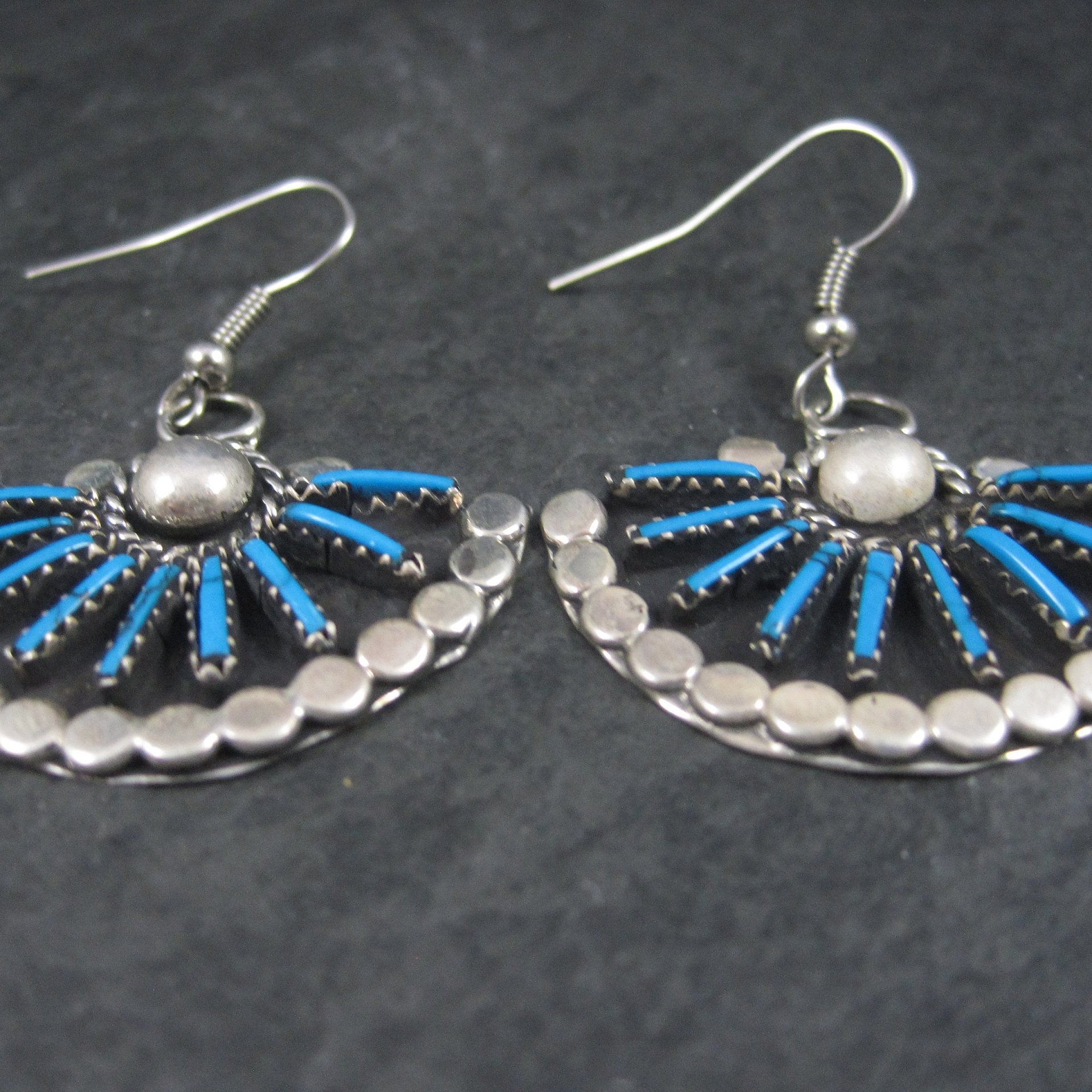 Vintage Southwestern Style Faux Turquoise Fan Earrings