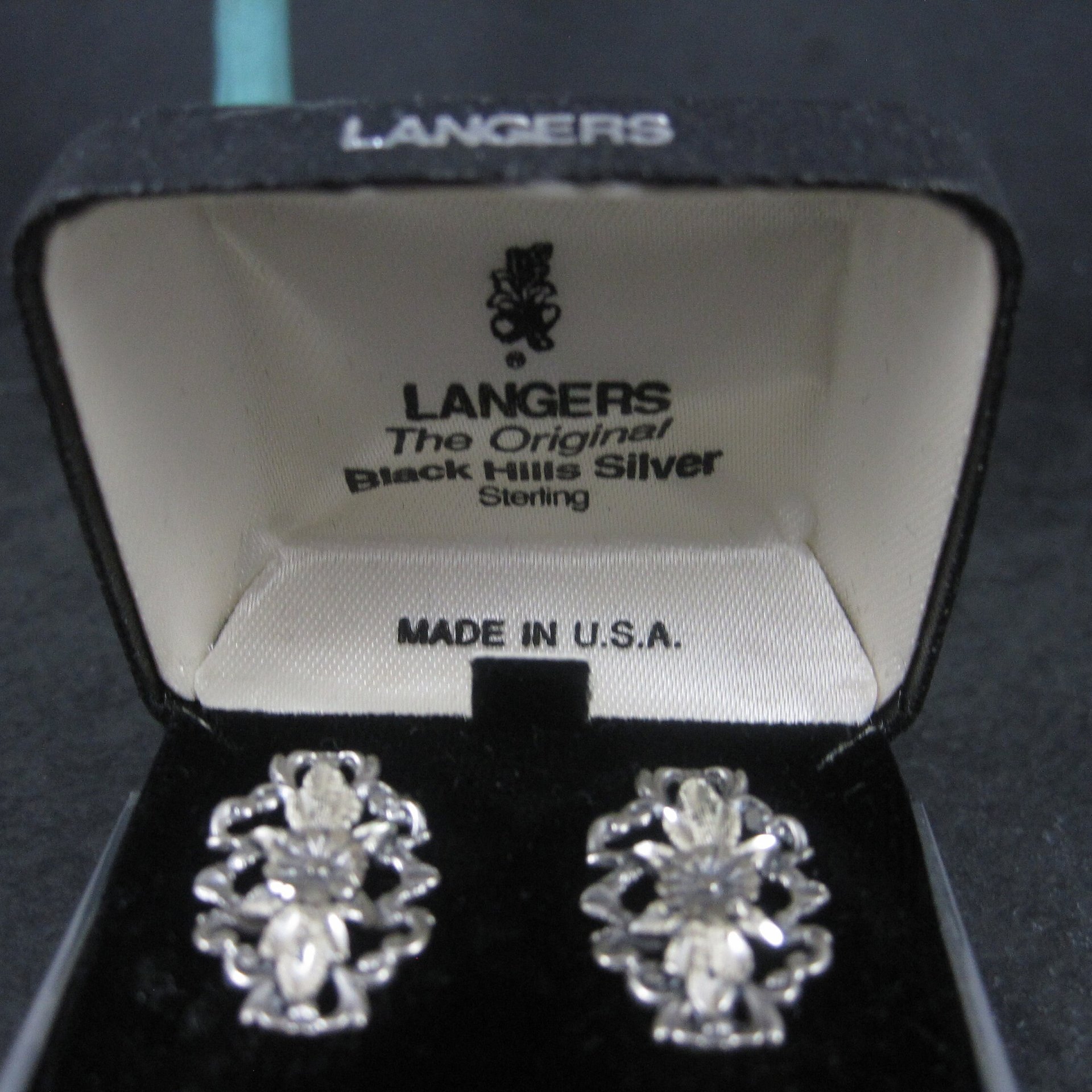 Vintage Sterling Diamond Cut Flower Earrings Langers Black Hills Silver Jewelry