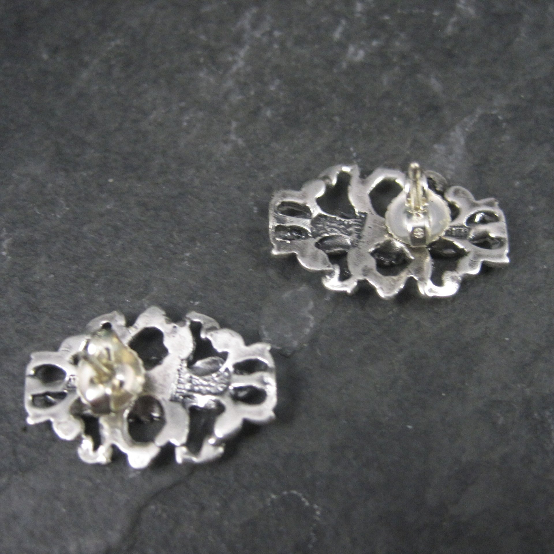 Vintage Sterling Diamond Cut Flower Earrings Langers Black Hills Silver Jewelry
