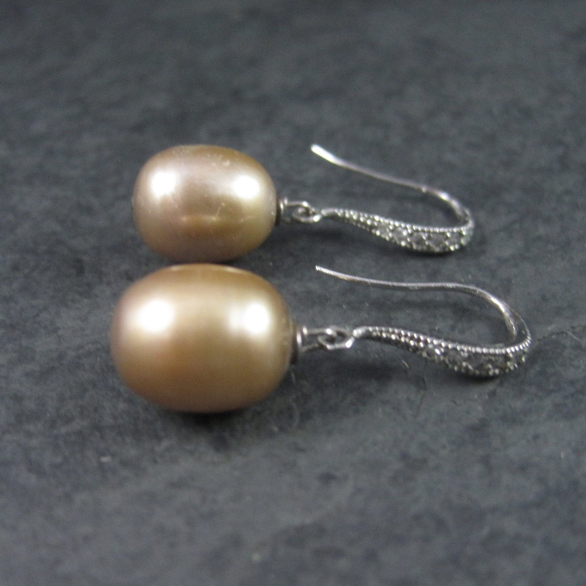 Vintage Sterling Brown Cultured Pearl Diamond Earrings
