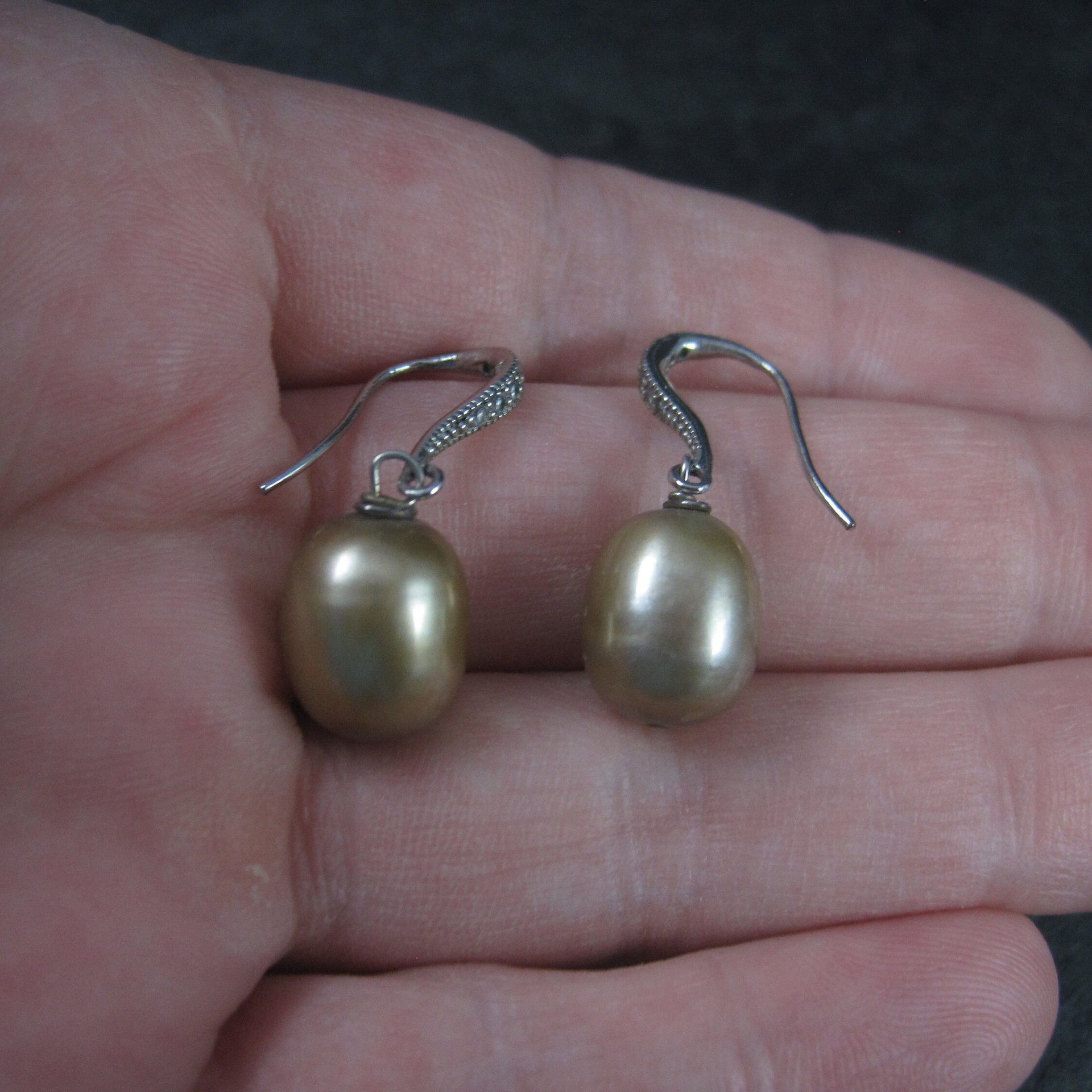 Vintage Sterling Brown Cultured Pearl Diamond Earrings