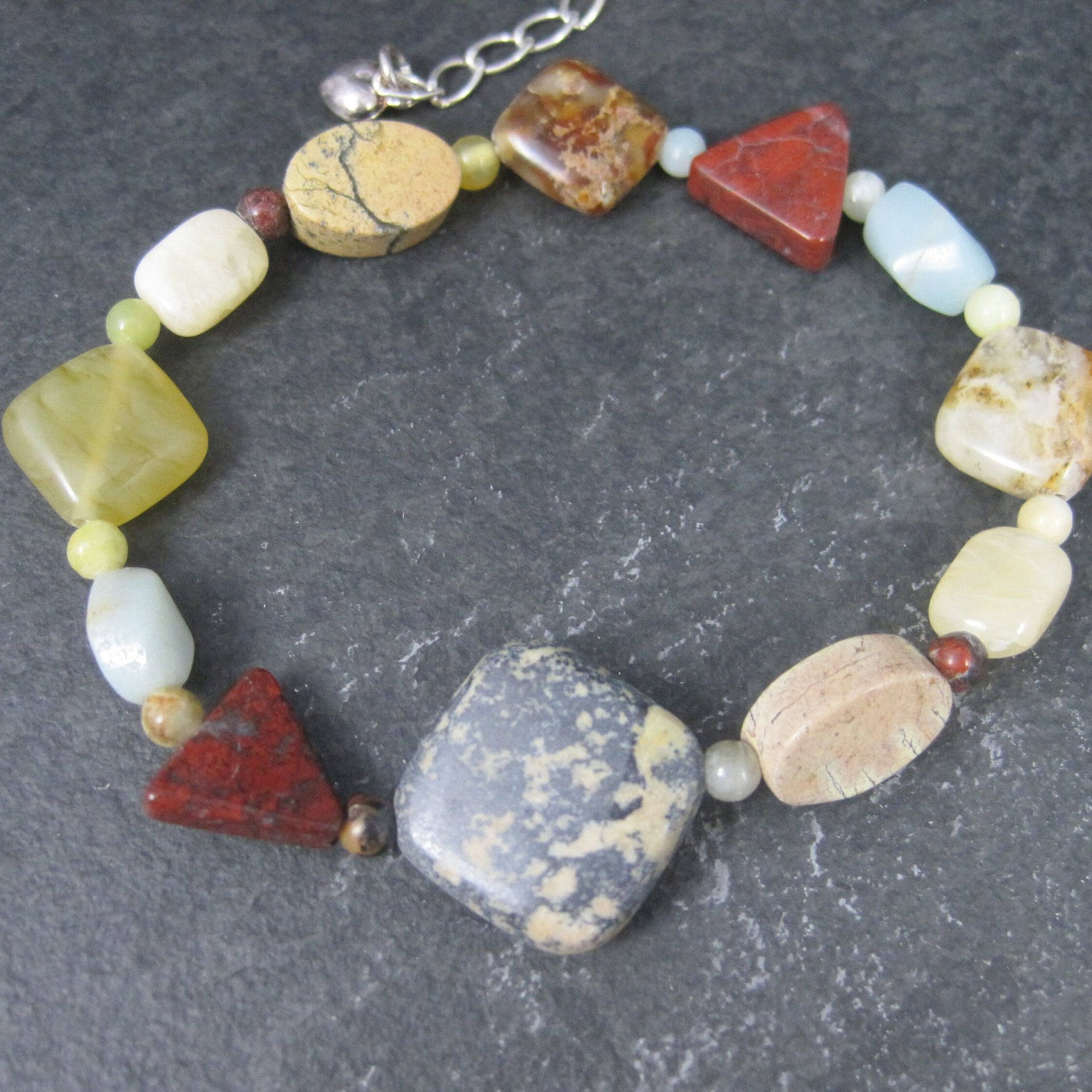 Vintage Jasper Agate Gemstone Necklace Bracelet Jewelry Set Desert Rose Trading