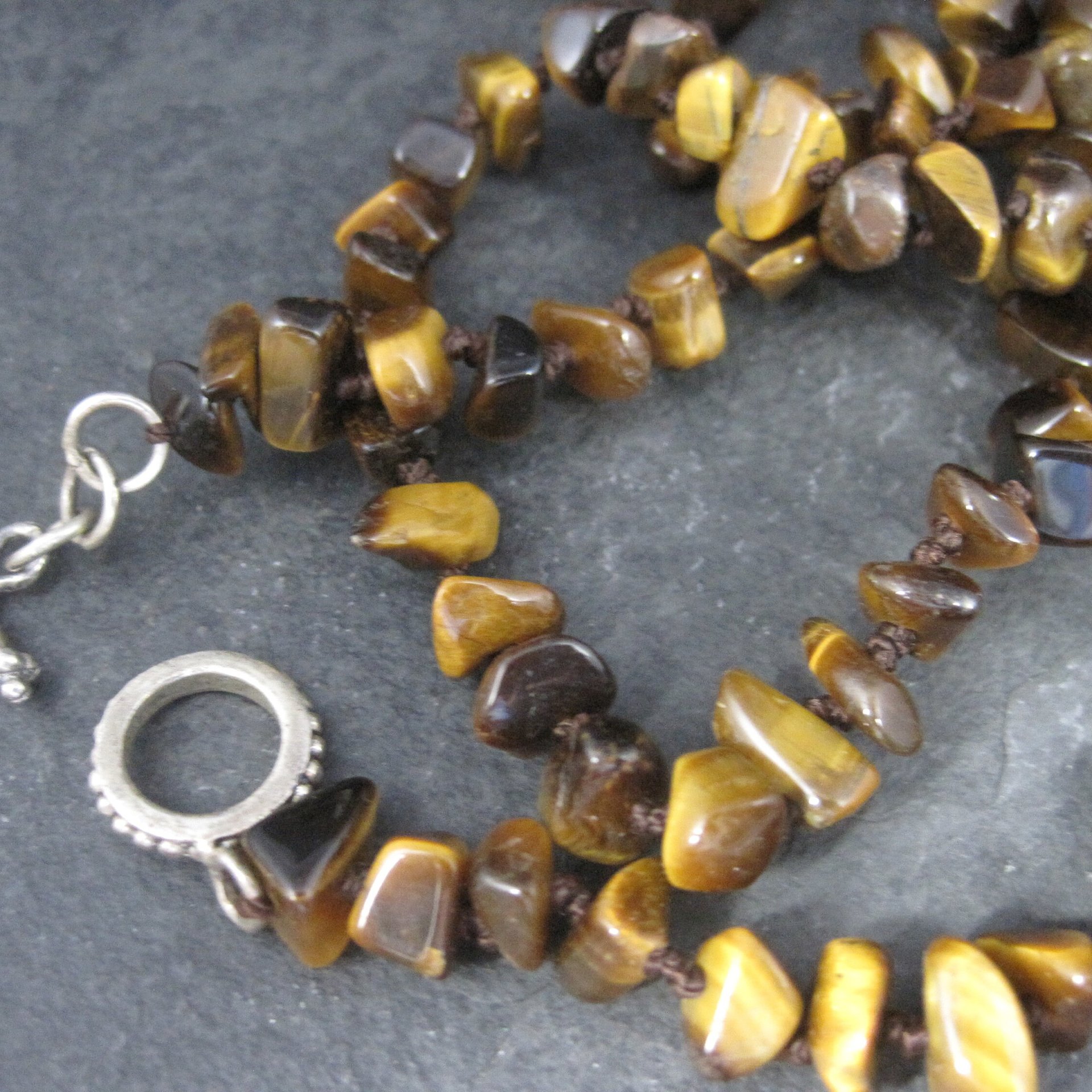 Vintage Opera Length Tigers Eye Toggle Necklace 83 Inches