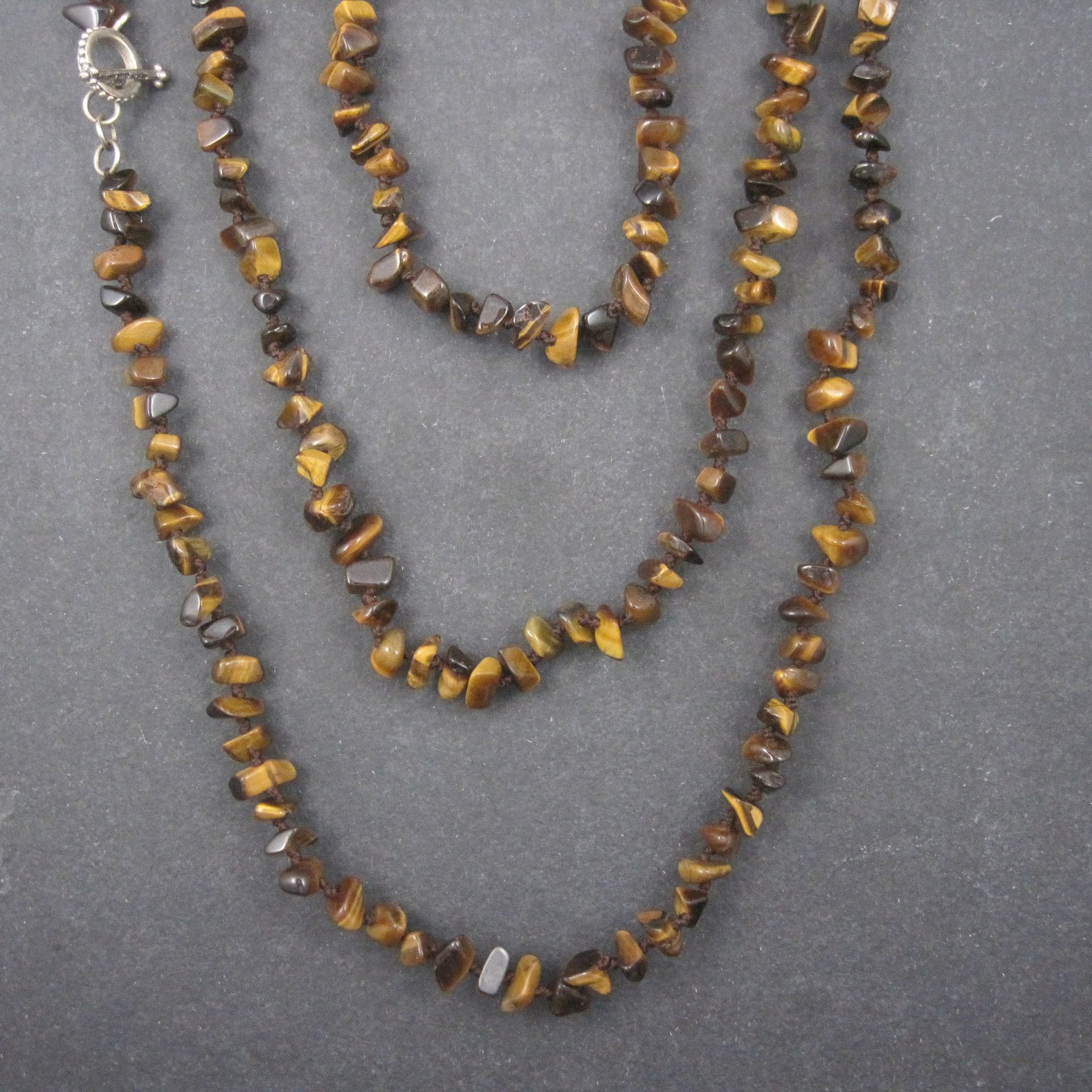 Vintage Opera Length Tigers Eye Toggle Necklace 83 Inches