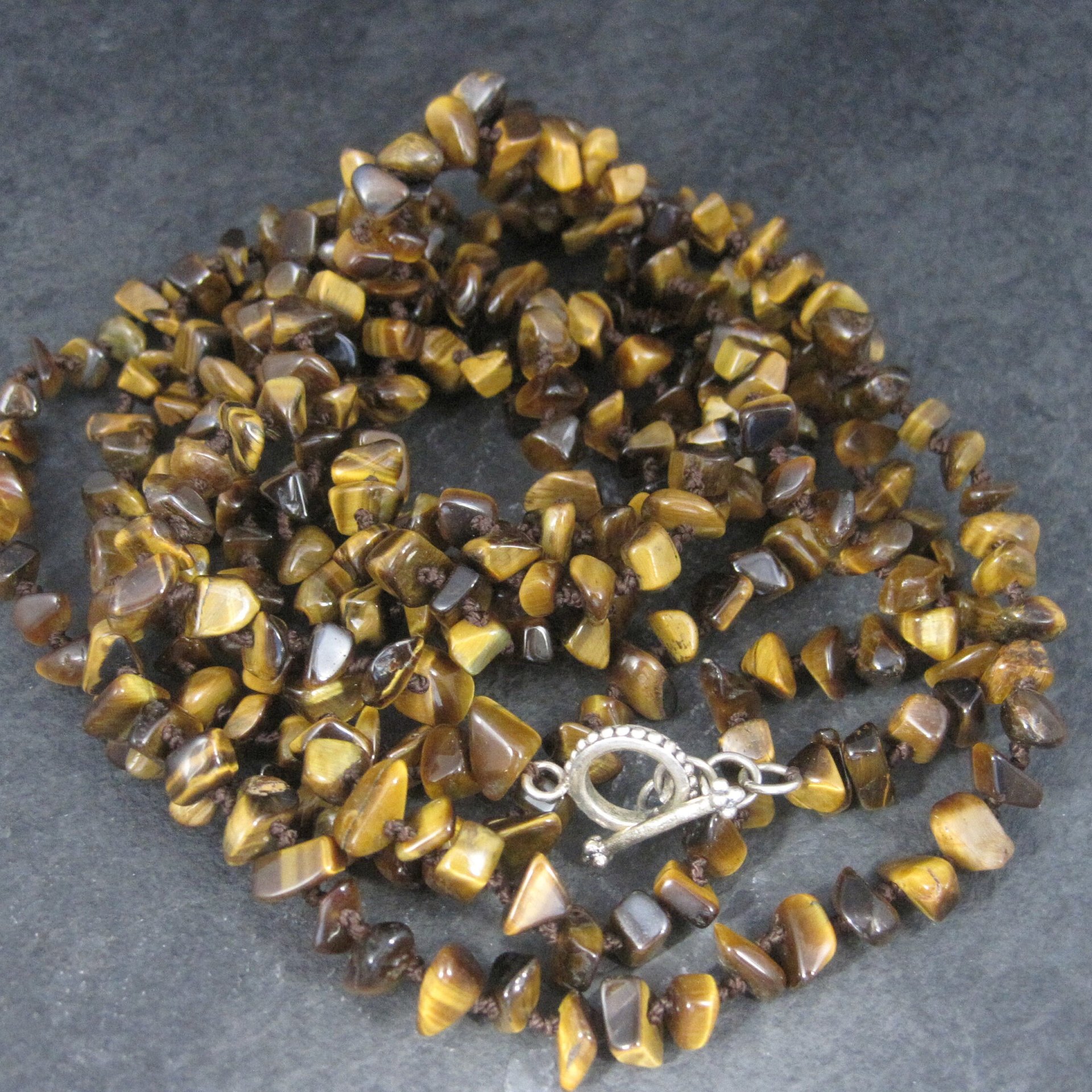 Vintage Opera Length Tigers Eye Toggle Necklace 83 Inches