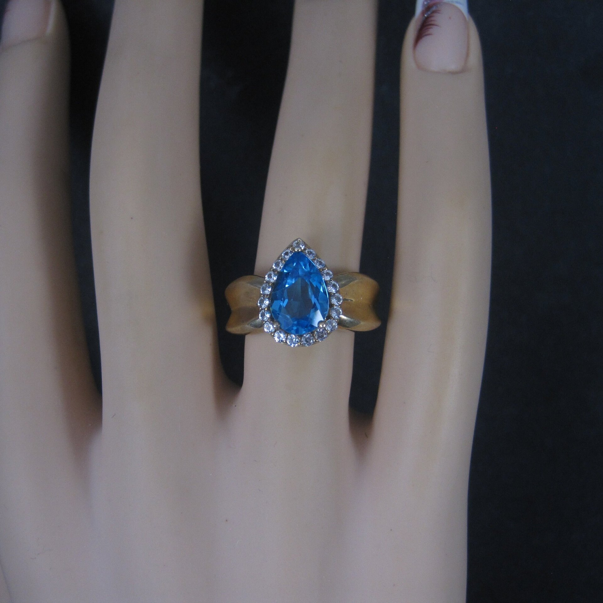 Vintage Vermeil Sterling Topaz Halo Ring Size 7