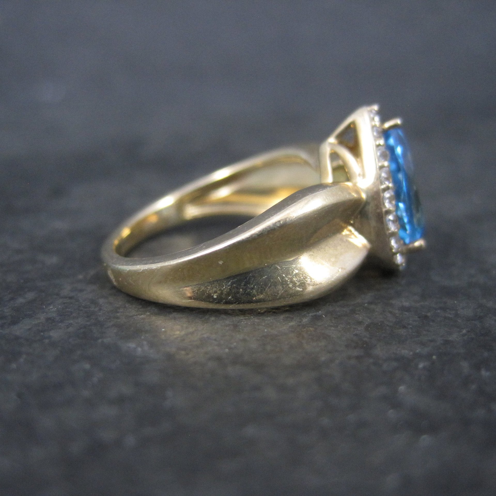 Vintage Vermeil Sterling Topaz Halo Ring Size 7