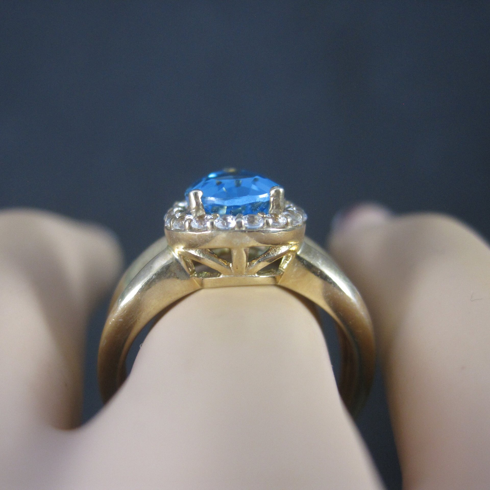 Vintage Vermeil Sterling Topaz Halo Ring Size 7
