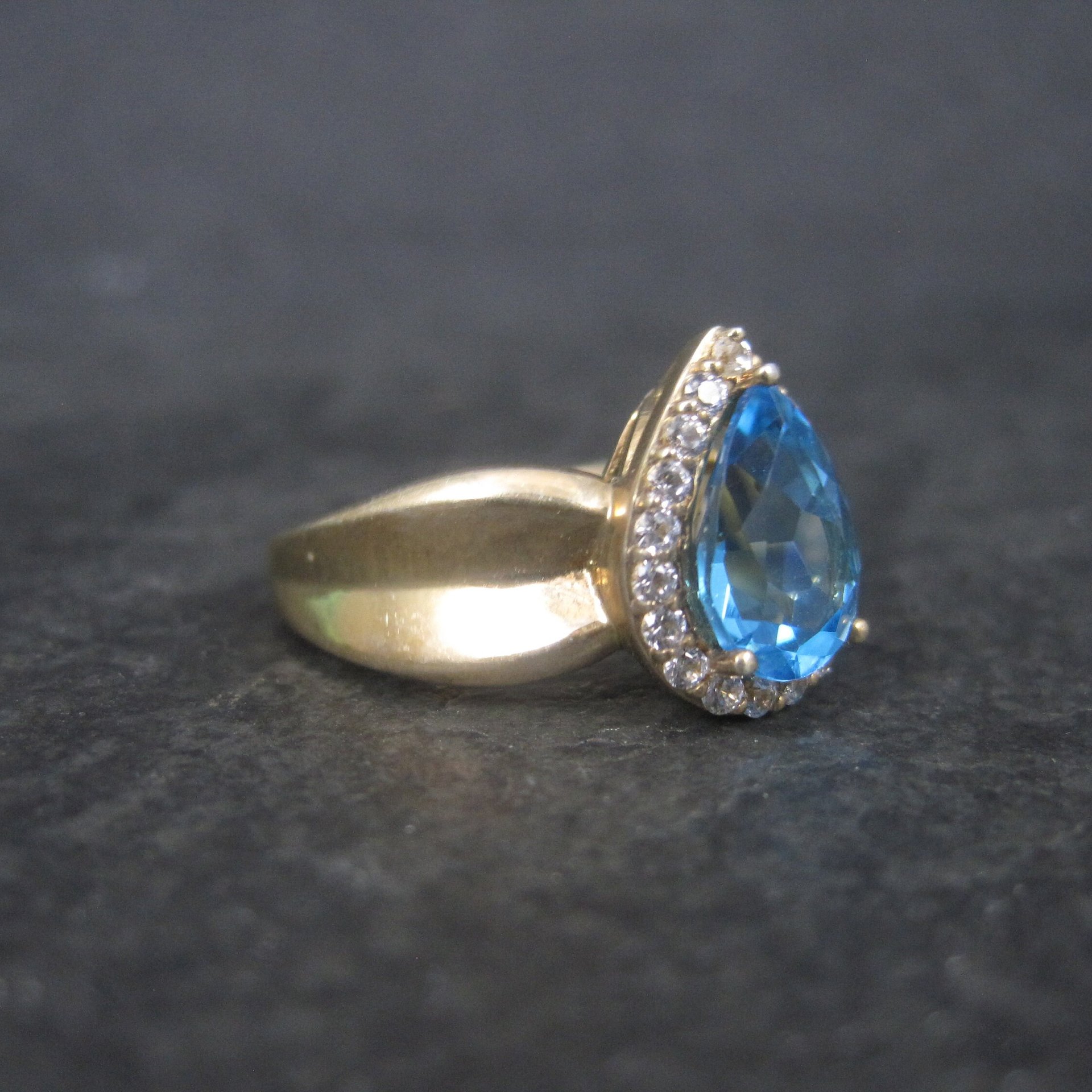 Vintage Vermeil Sterling Topaz Halo Ring Size 7