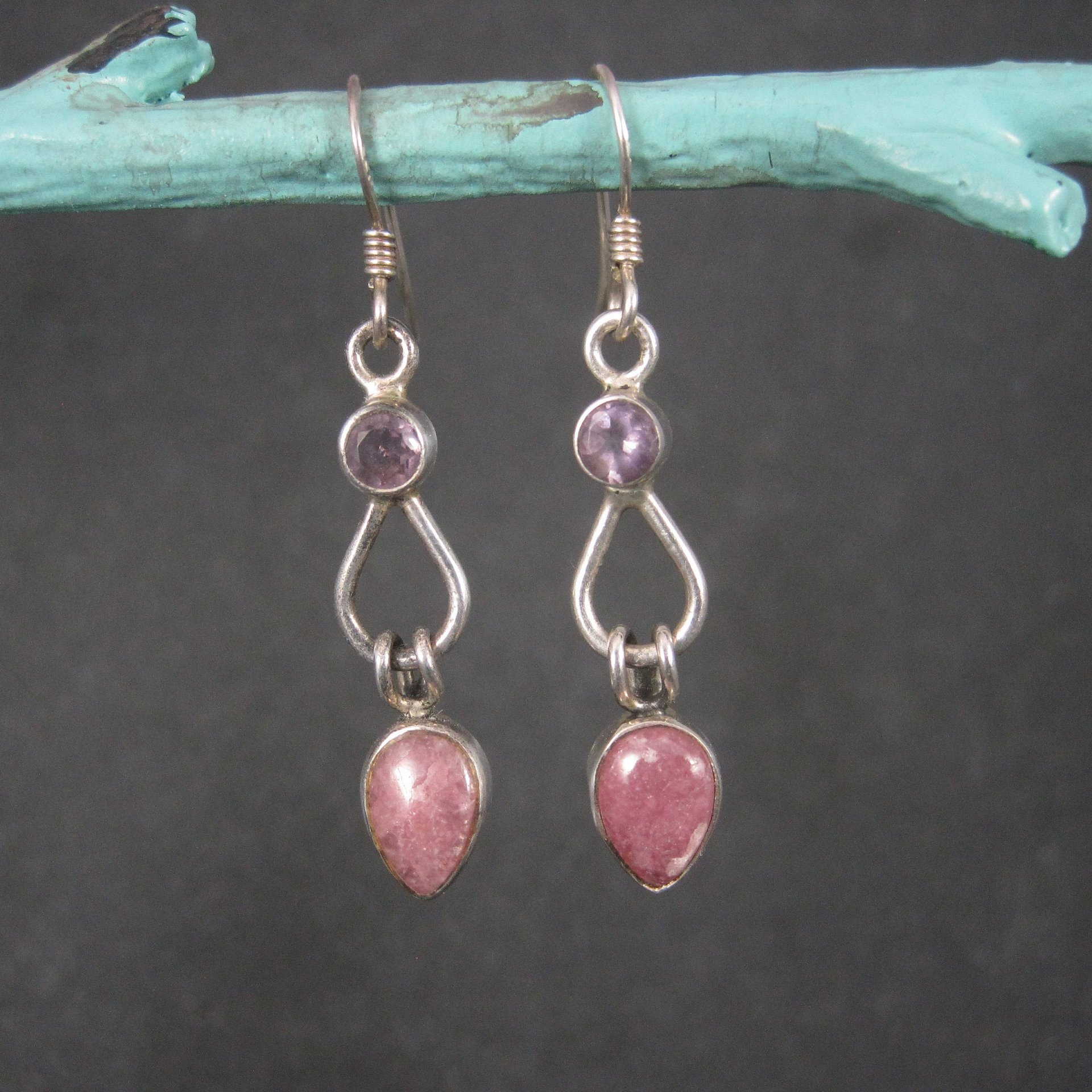 Vintage Sterling Amethyst Pink Quartz Earrings