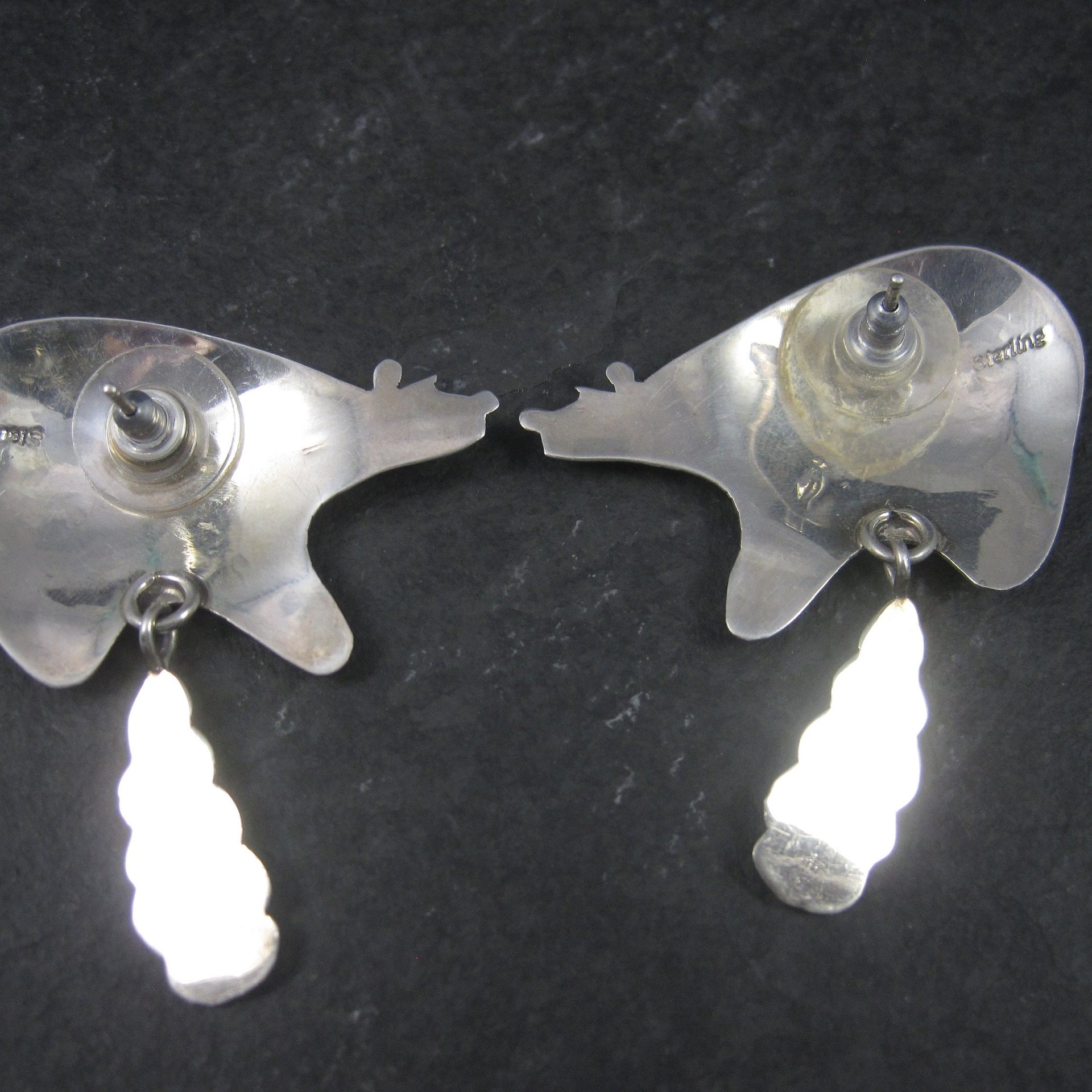 Large Sterling Southwestern Feather Bear Earrings
