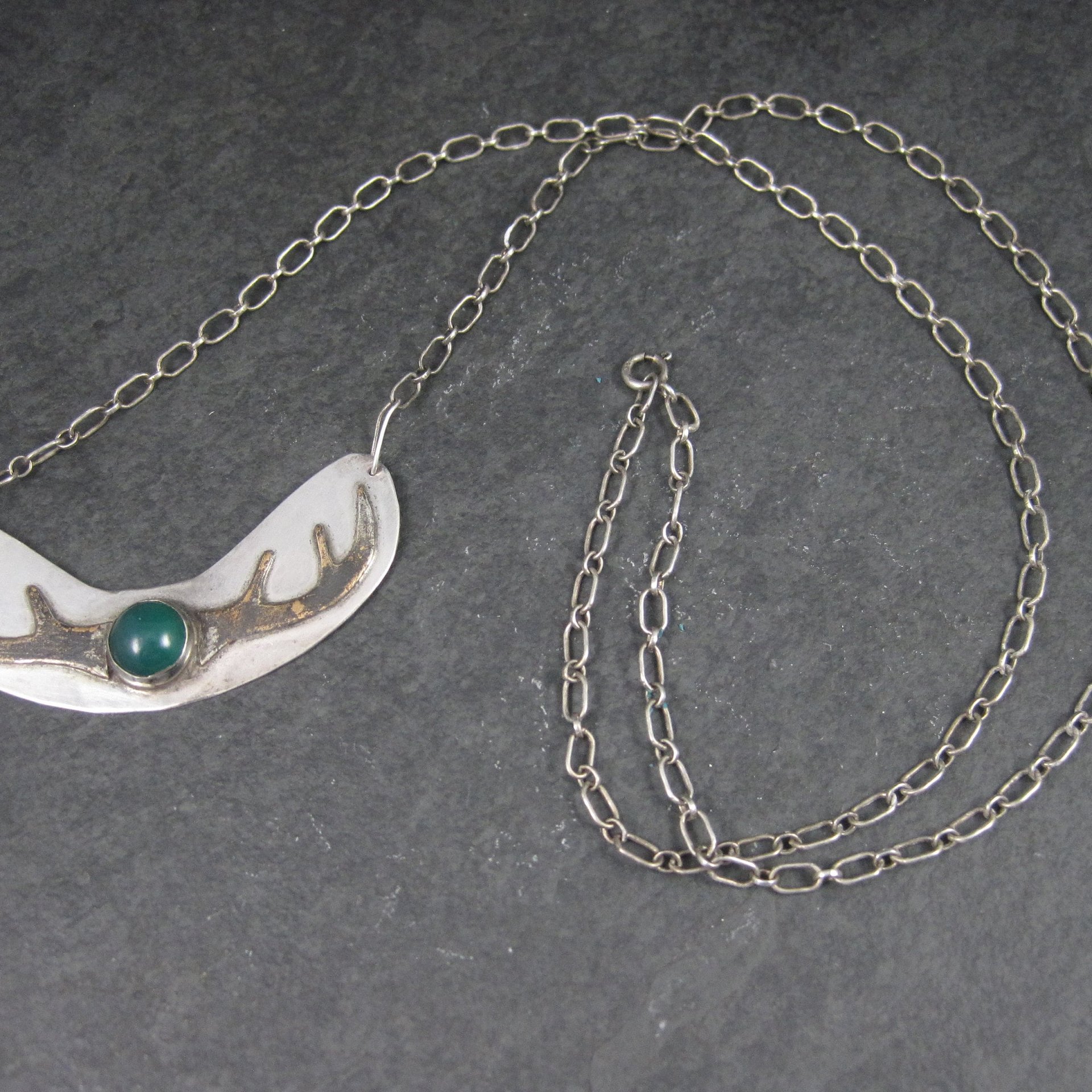 Vintage Sterling Chrysoprase Deer Antler Necklace 27 Inches