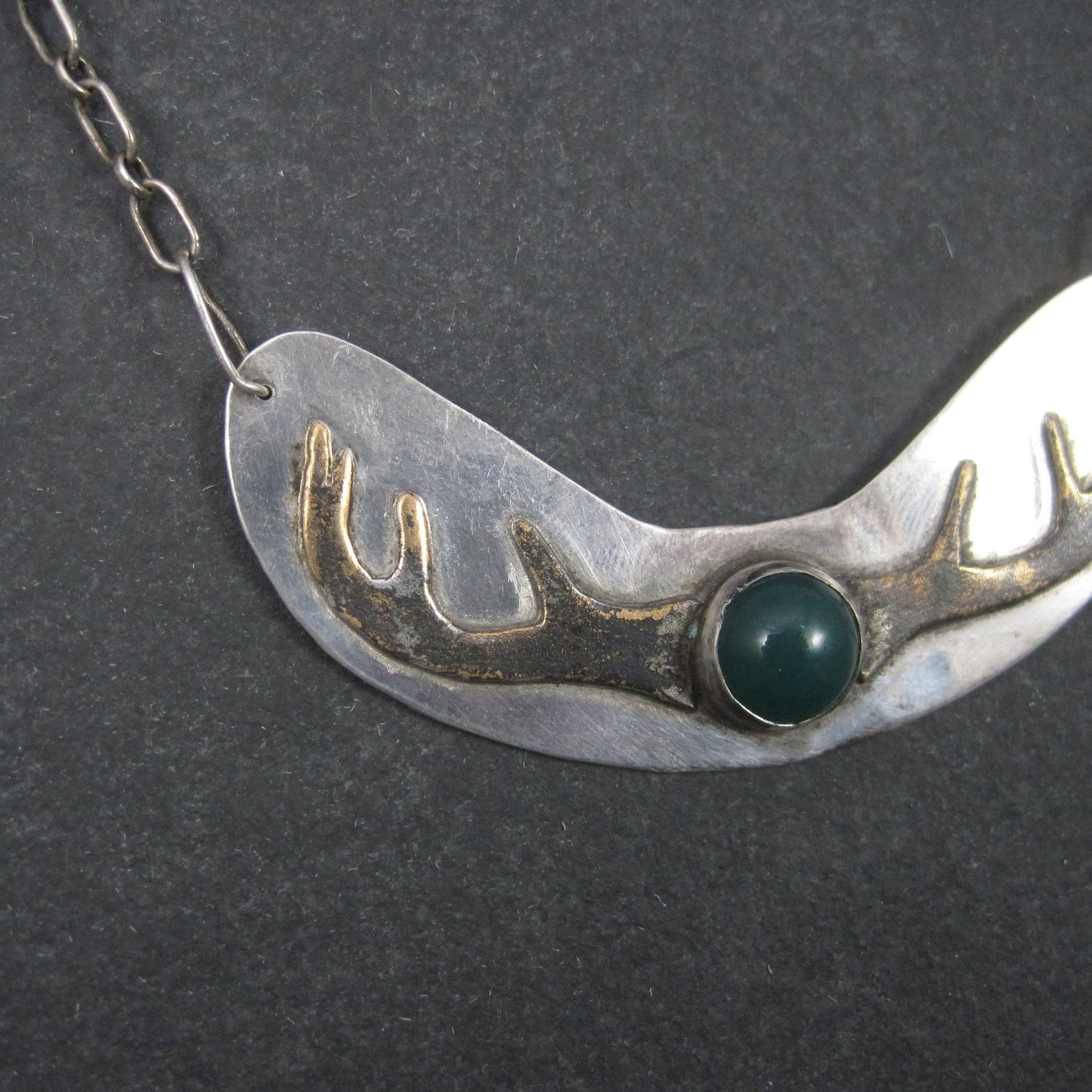 Vintage Sterling Chrysoprase Deer Antler Necklace 27 Inches