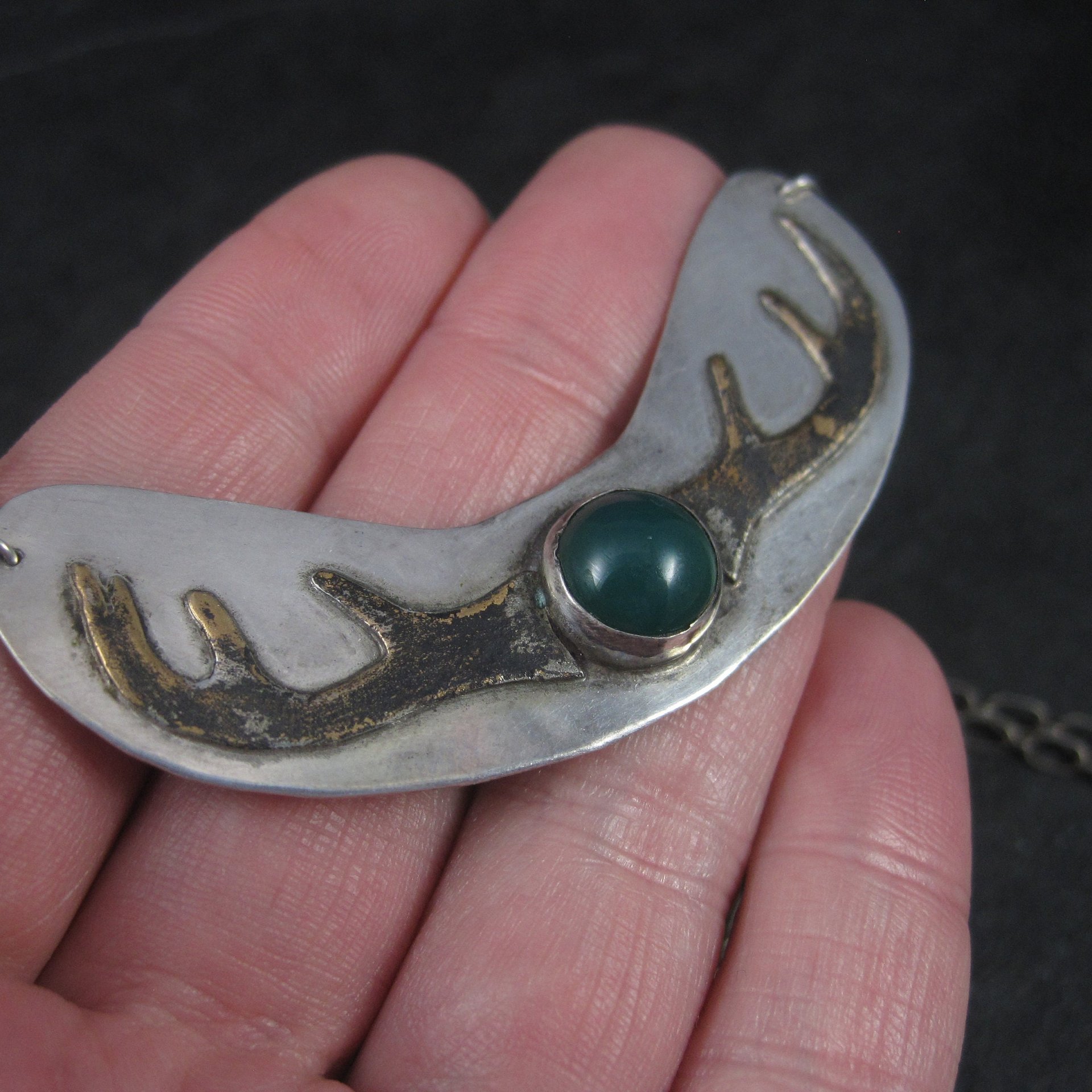Vintage Sterling Chrysoprase Deer Antler Necklace 27 Inches