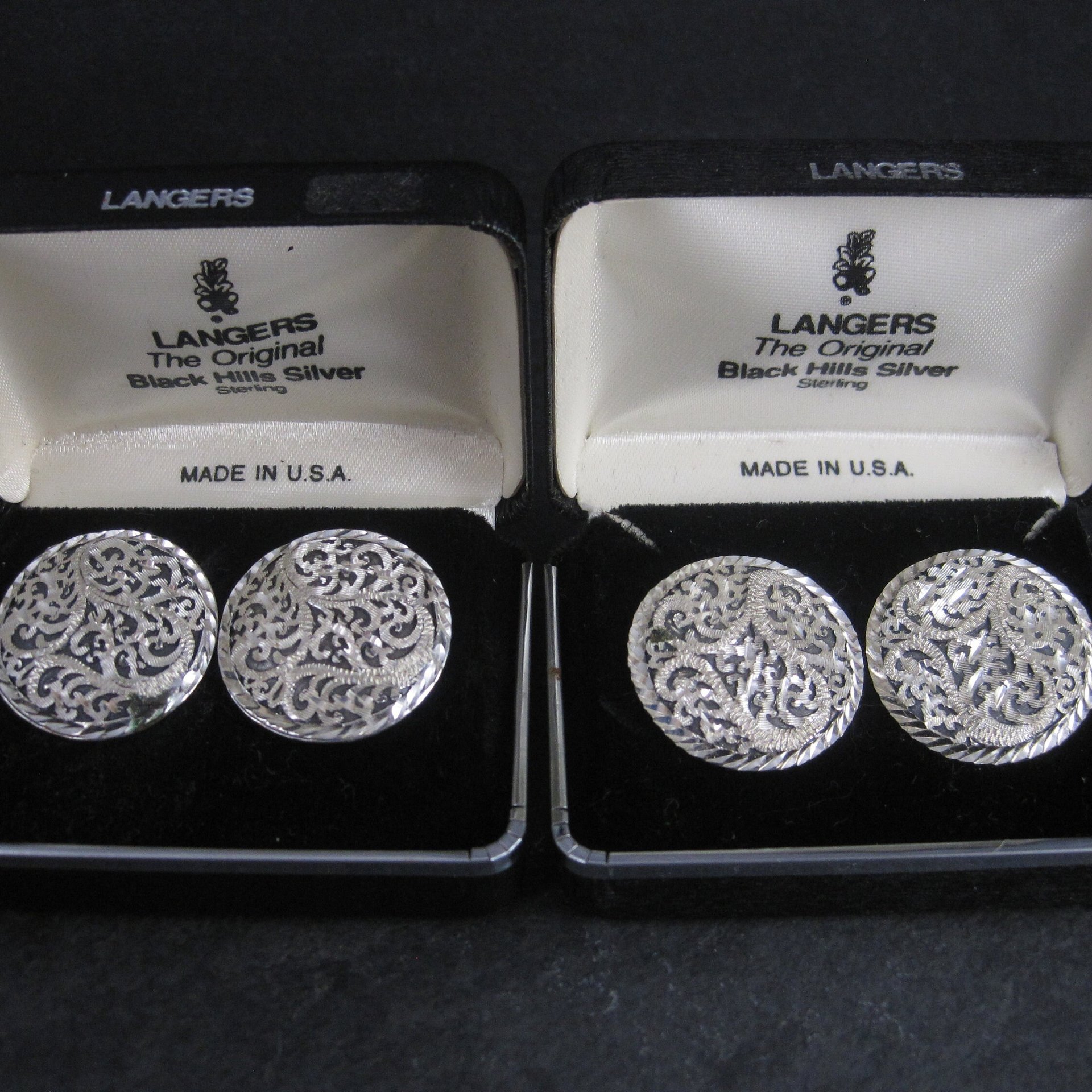 Large Langers Black Hills Silver Diamond Cut Earrings New Old Stock