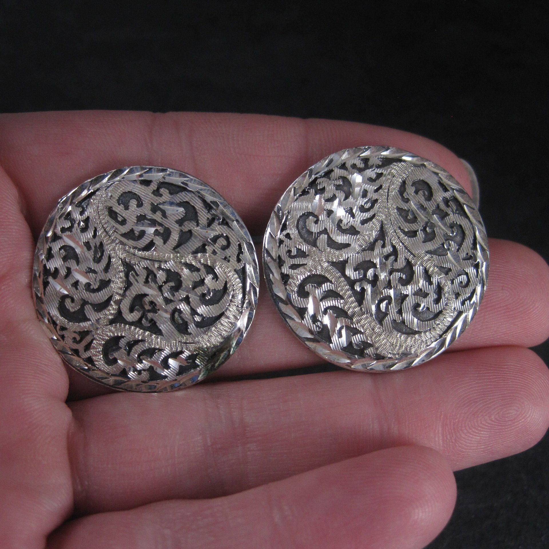 Large Langers Black Hills Silver Diamond Cut Earrings New Old Stock