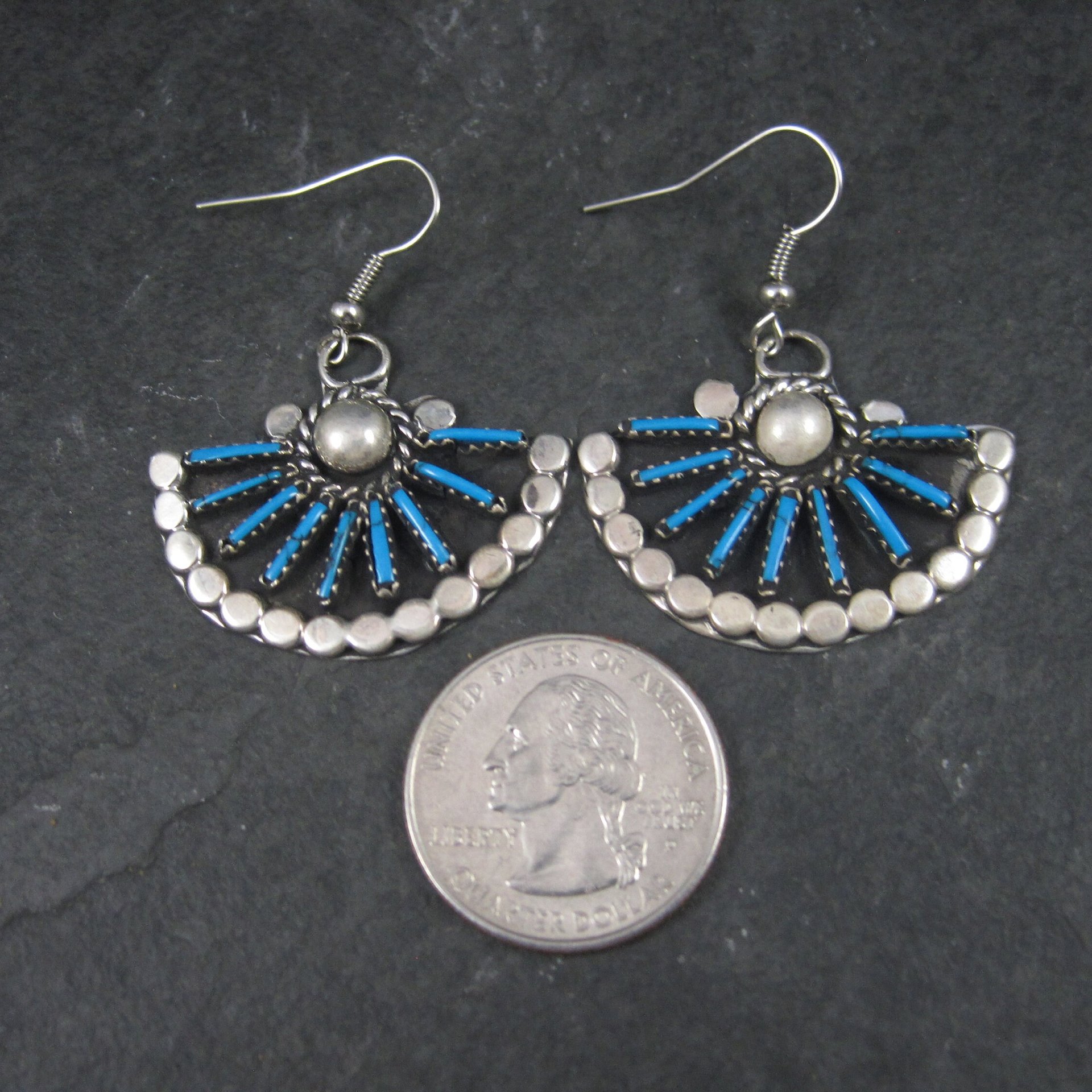 Vintage Southwestern Style Faux Turquoise Fan Earrings
