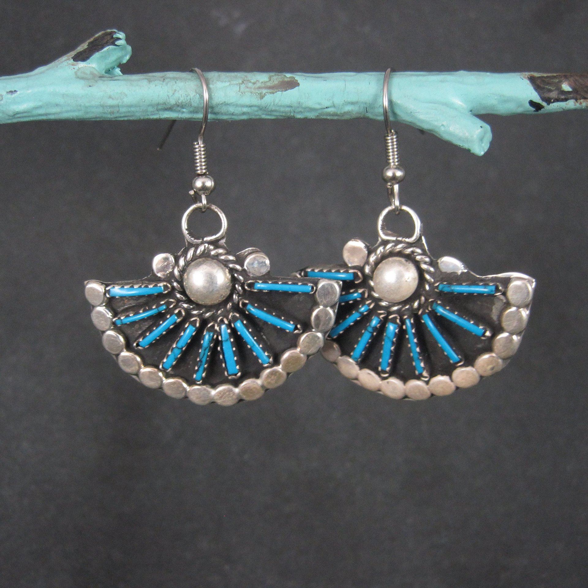Vintage Southwestern Style Faux Turquoise Fan Earrings