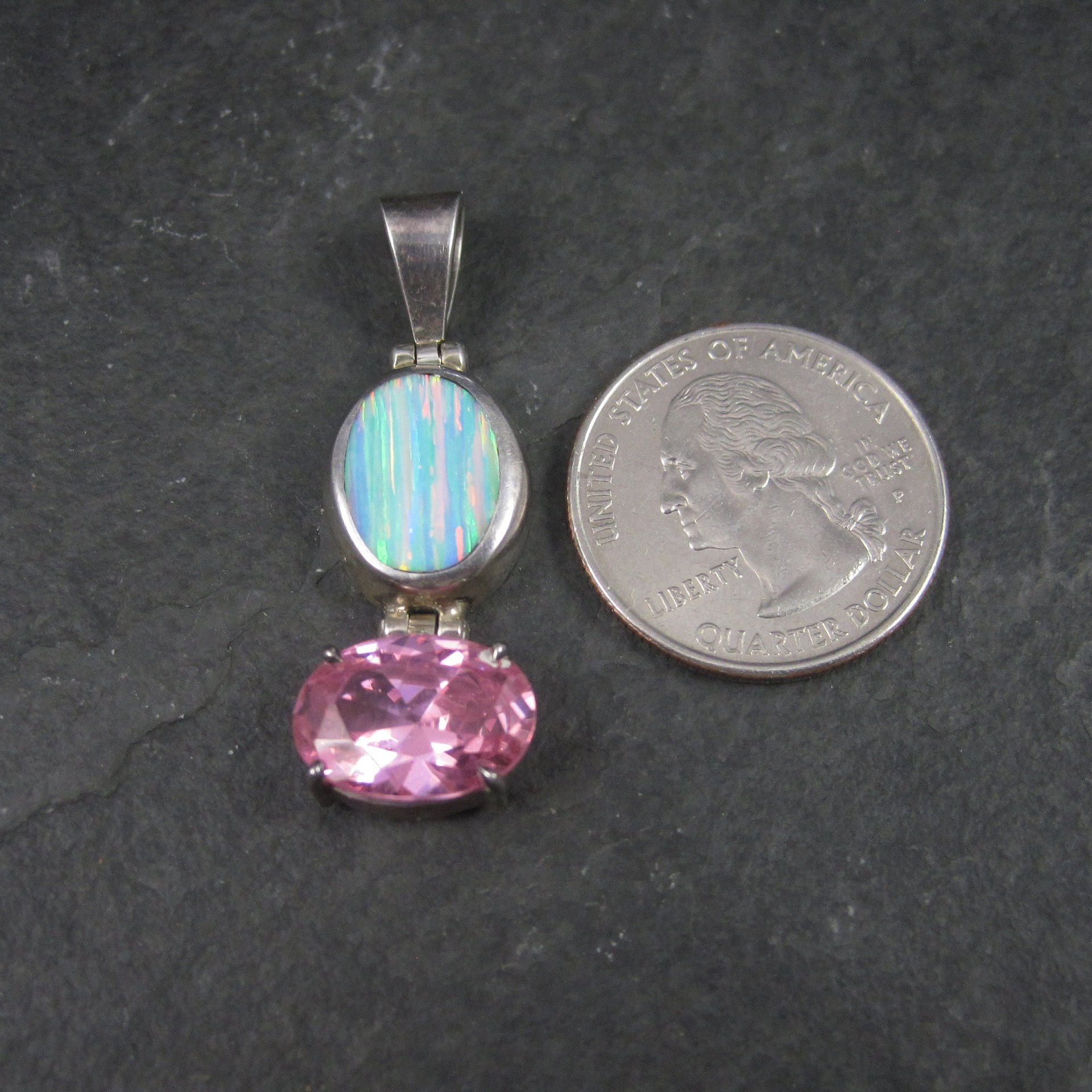Vintage Mexican Sterling Opal Pink CZ Pendant