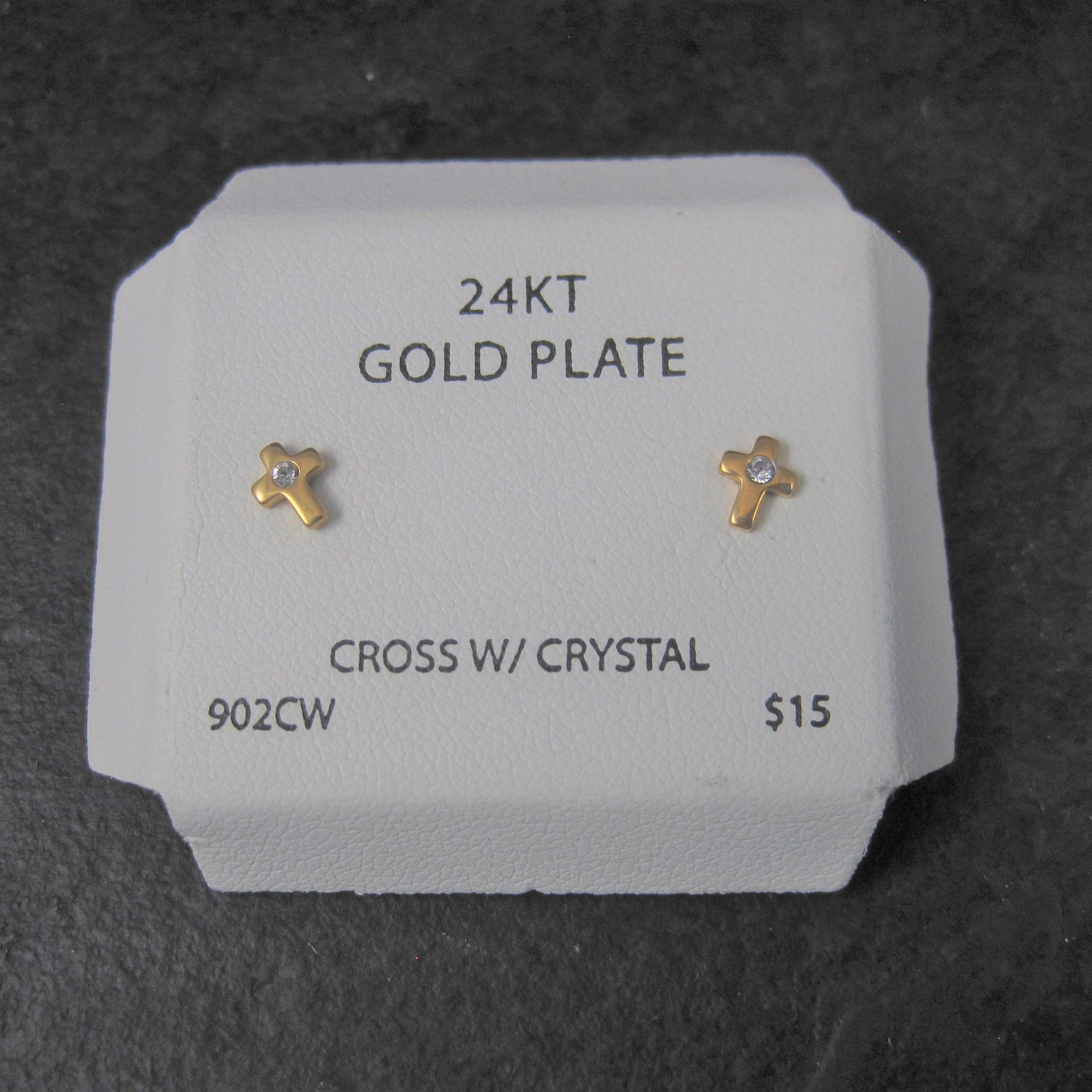 Vintage 24K Plated Crystal Cross Piercing Earrings