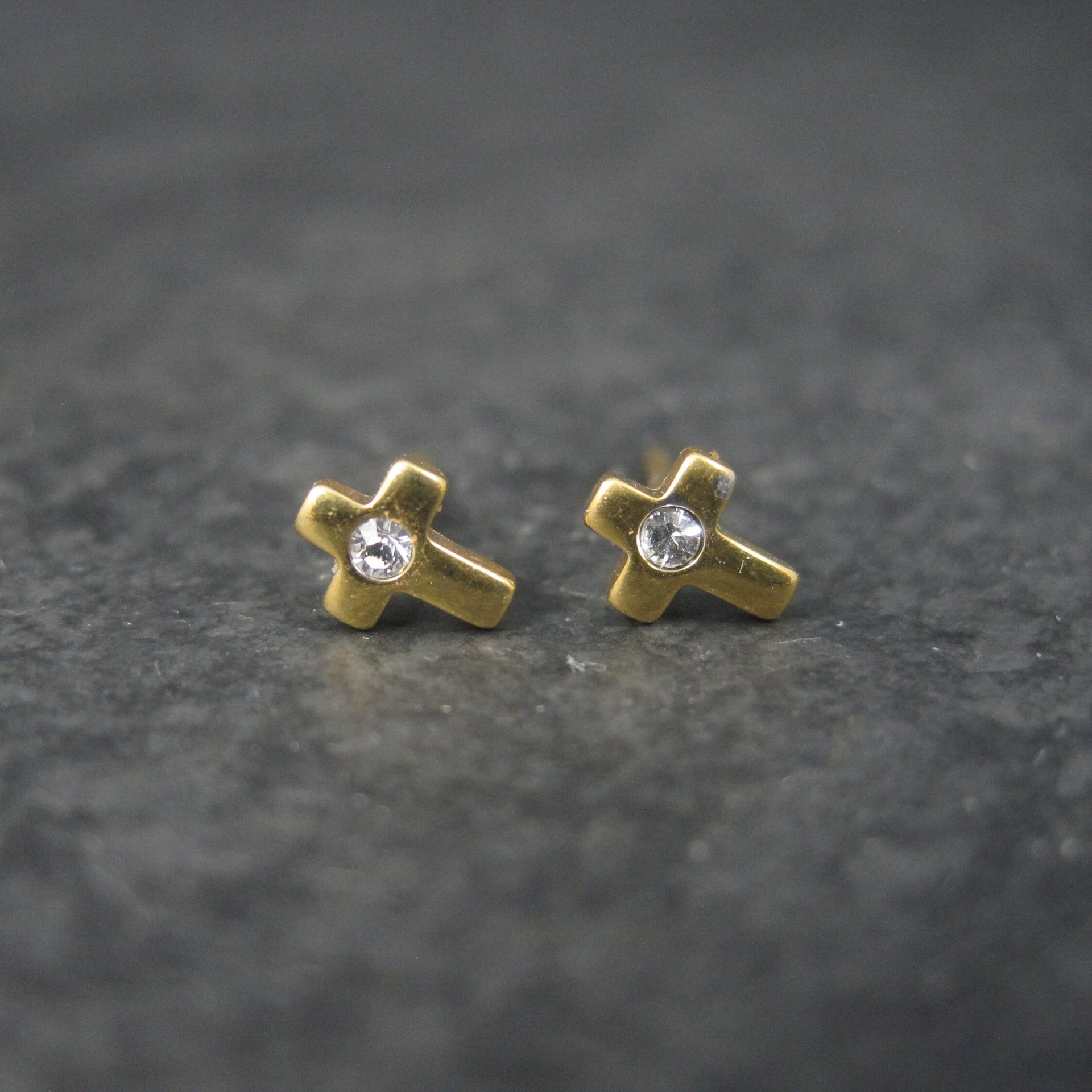 Vintage 24K Plated Crystal Cross Piercing Earrings