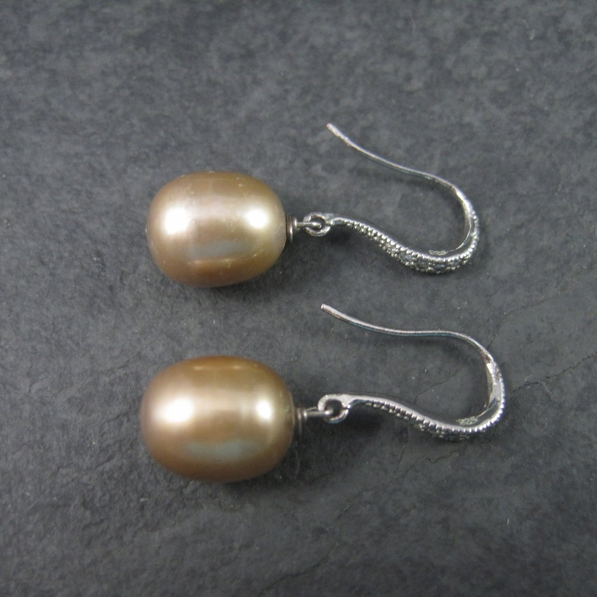 Vintage Sterling Brown Cultured Pearl Diamond Earrings