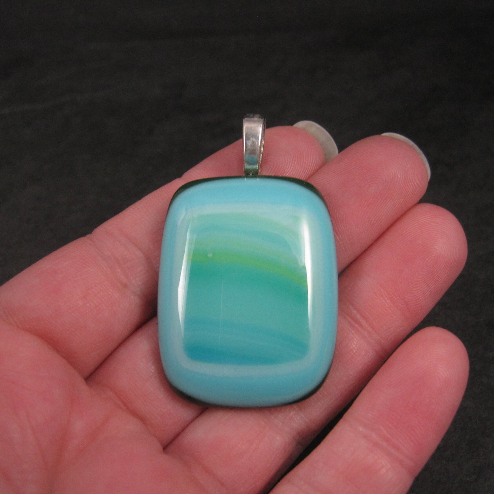 Large Blue Green Art Glass Pendant