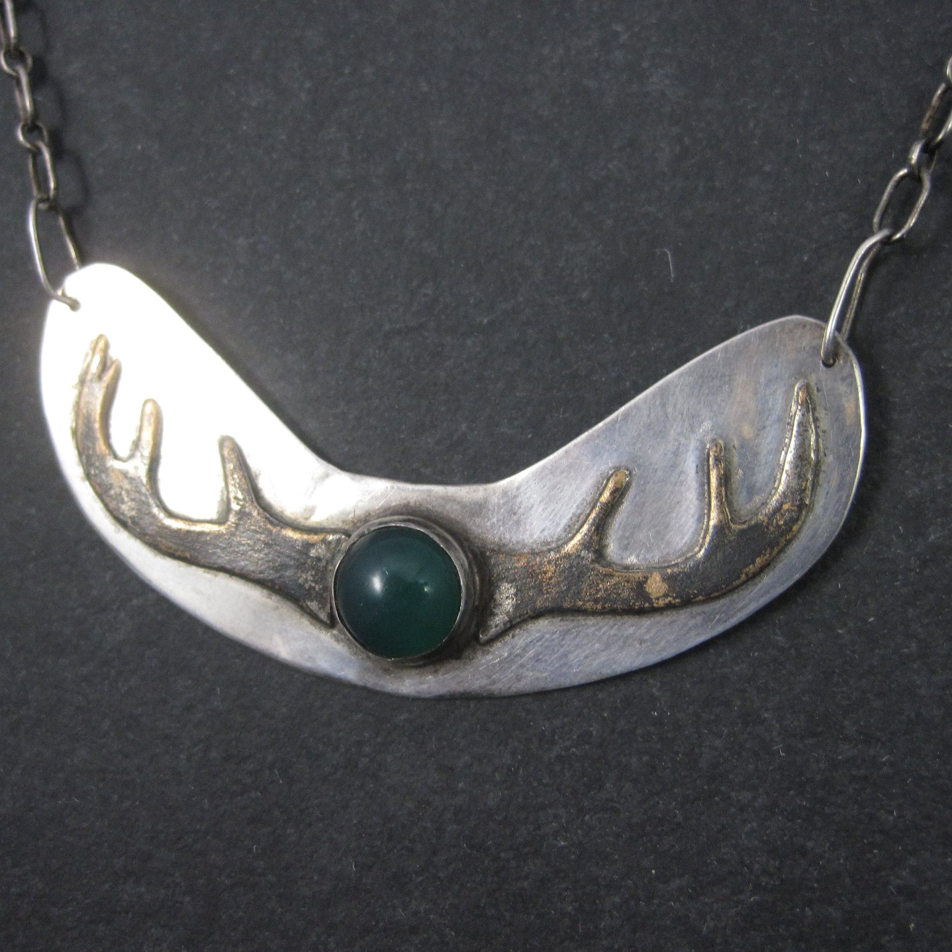 Vintage Sterling Chrysoprase Deer Antler Necklace 27 Inches