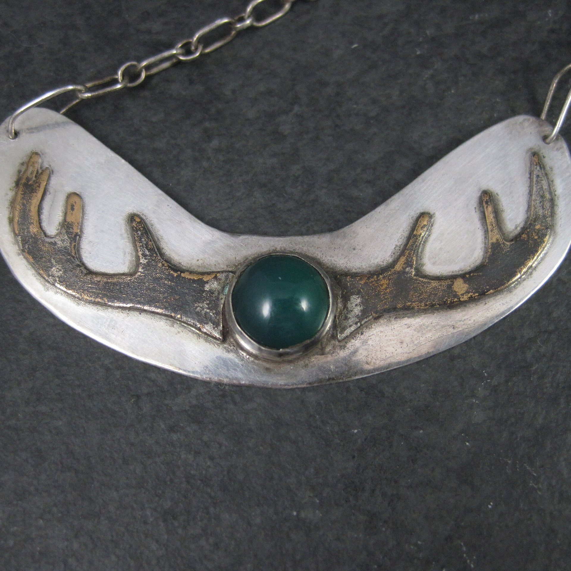 Vintage Sterling Chrysoprase Deer Antler Necklace 27 Inches