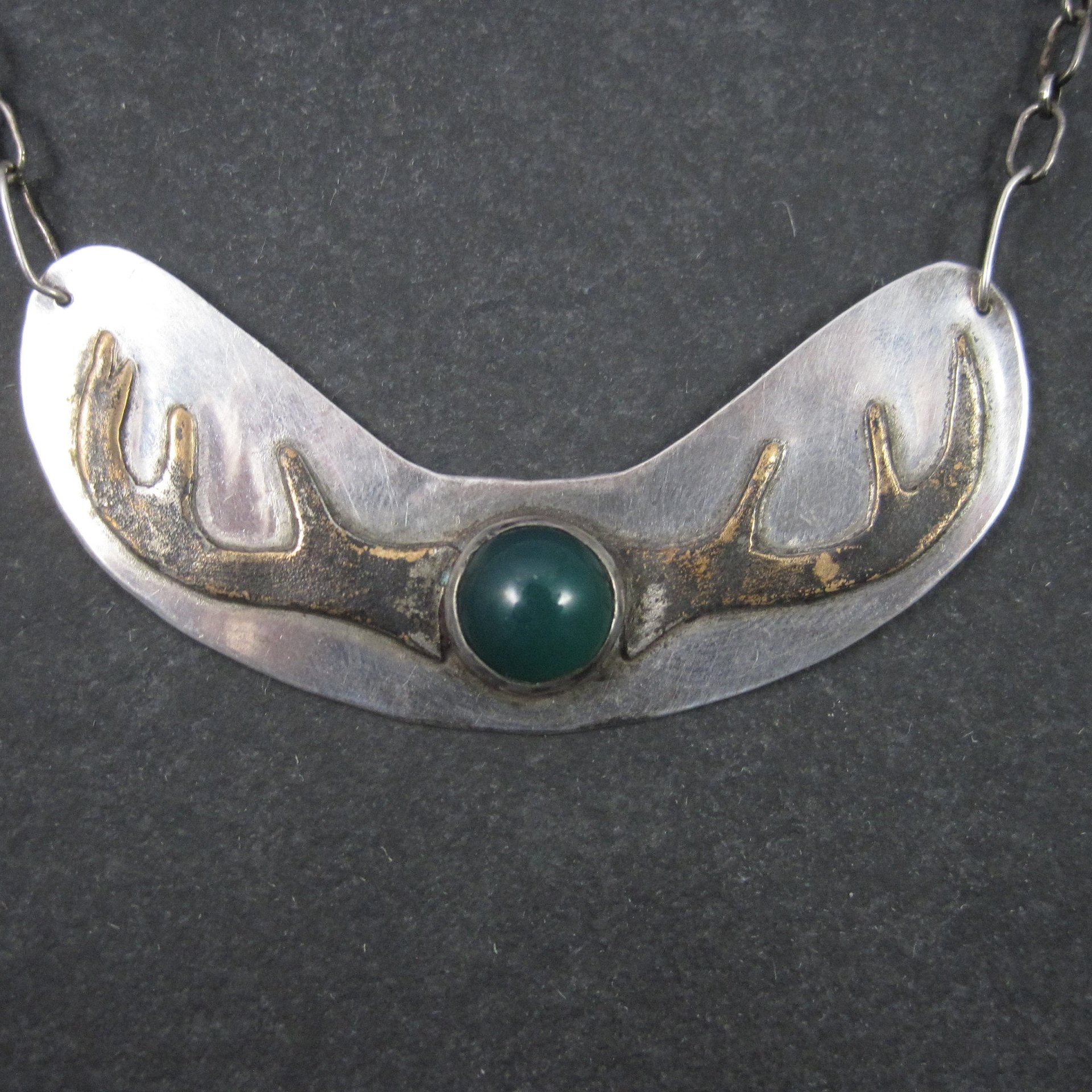 Vintage Sterling Chrysoprase Deer Antler Necklace 27 Inches