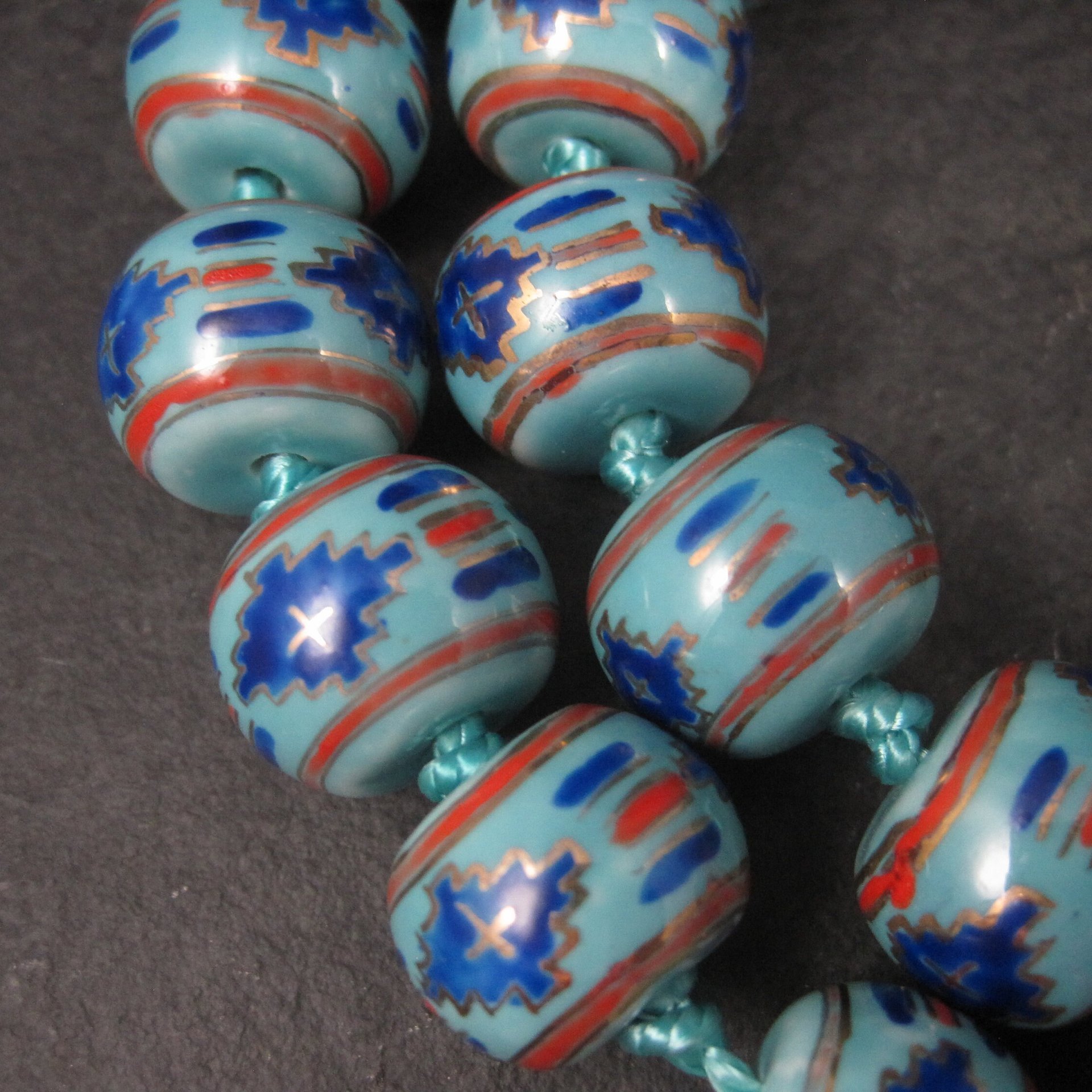 Chunky Vintage Chinese Import Enamel Porcelain Bead Necklace 27 Inches